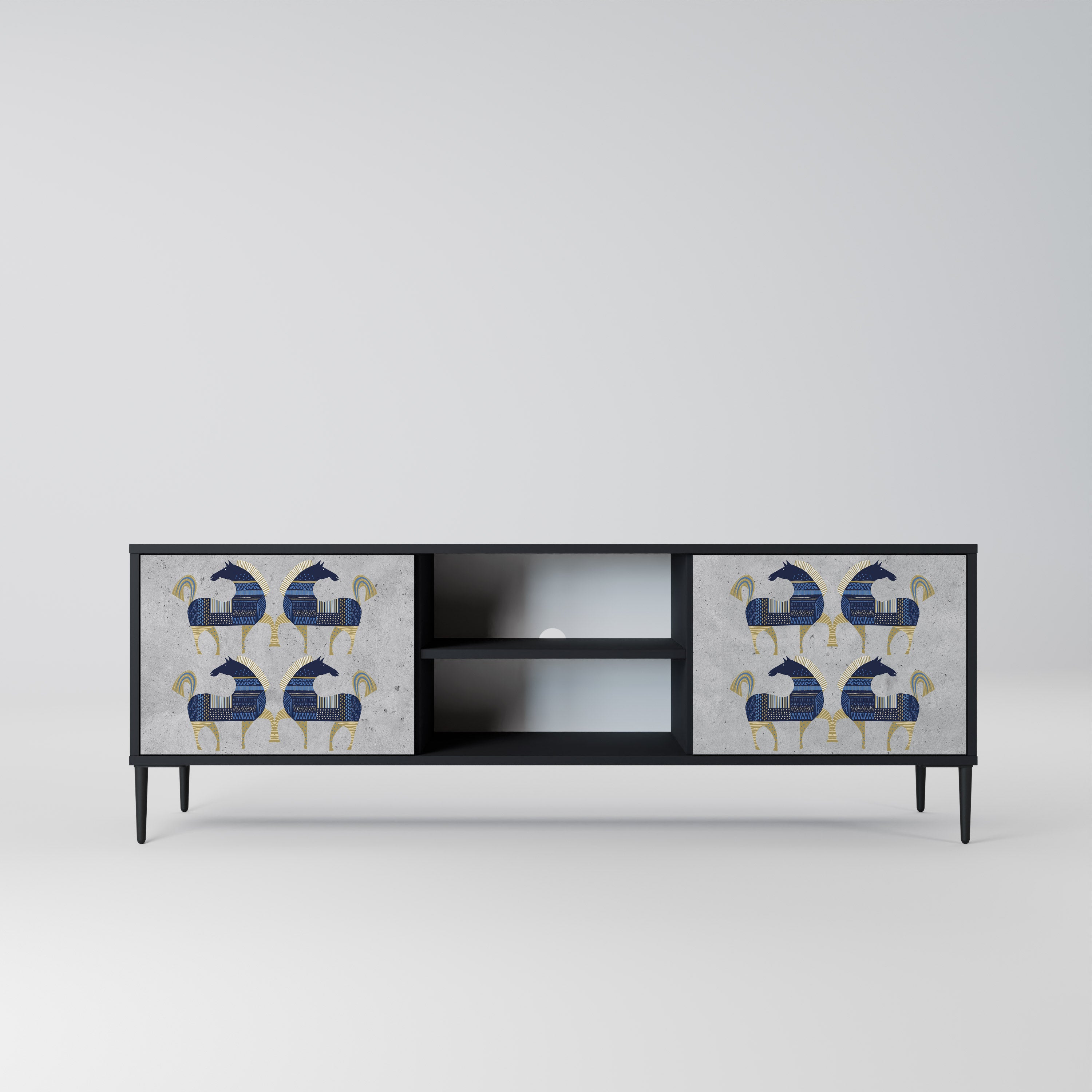 Mueble de TV MAJESTIC STEED de 2 puertas con acabado negro