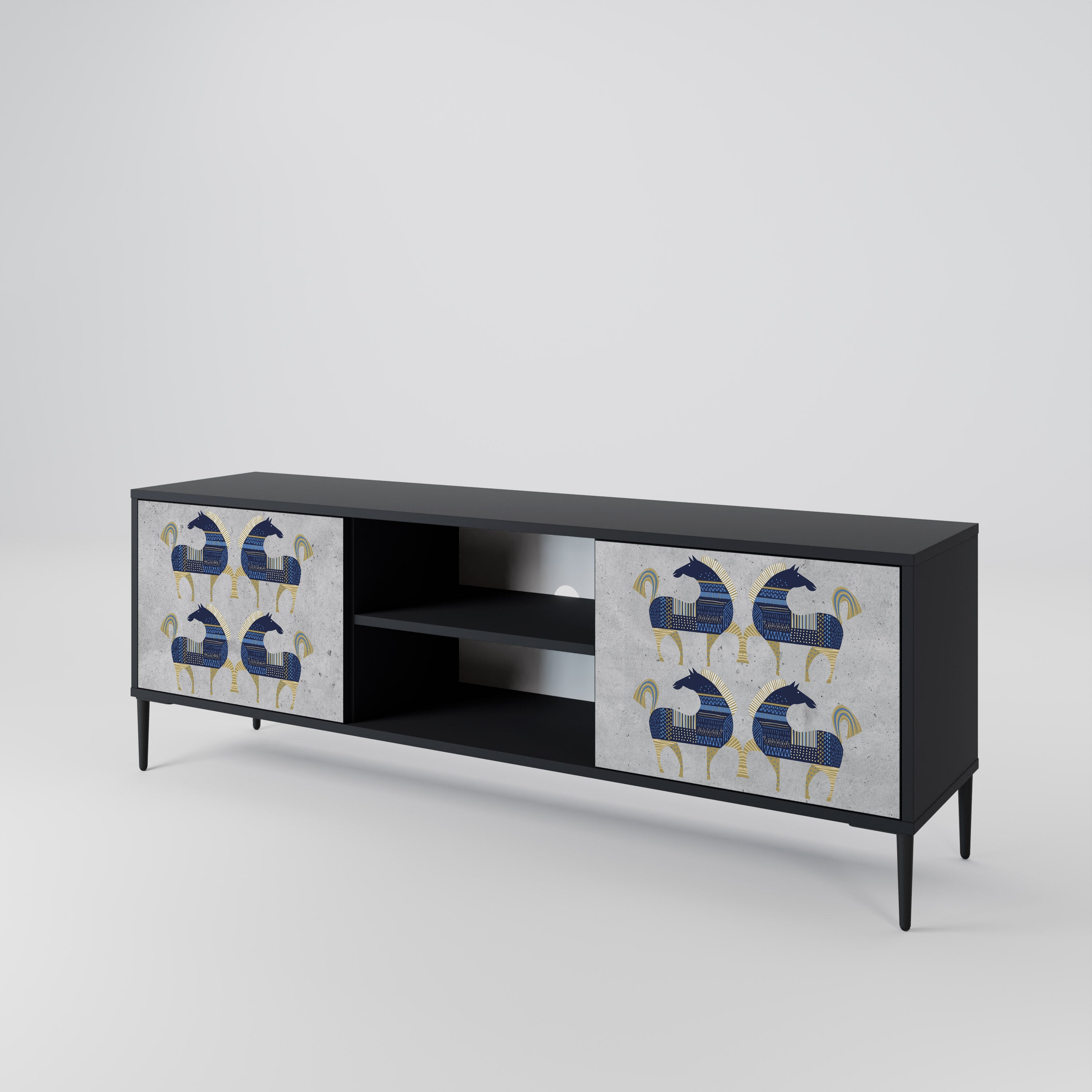 Mueble de TV MAJESTIC STEED de 2 puertas con acabado negro