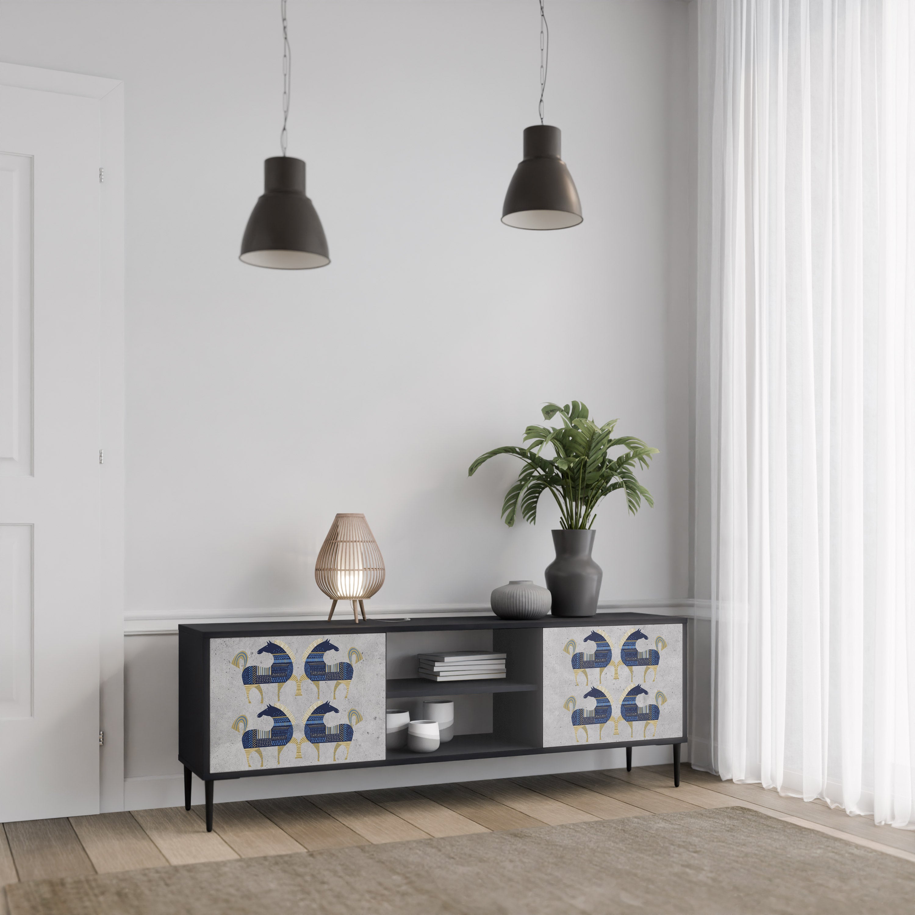 Mueble de TV MAJESTIC STEED de 2 puertas con acabado negro