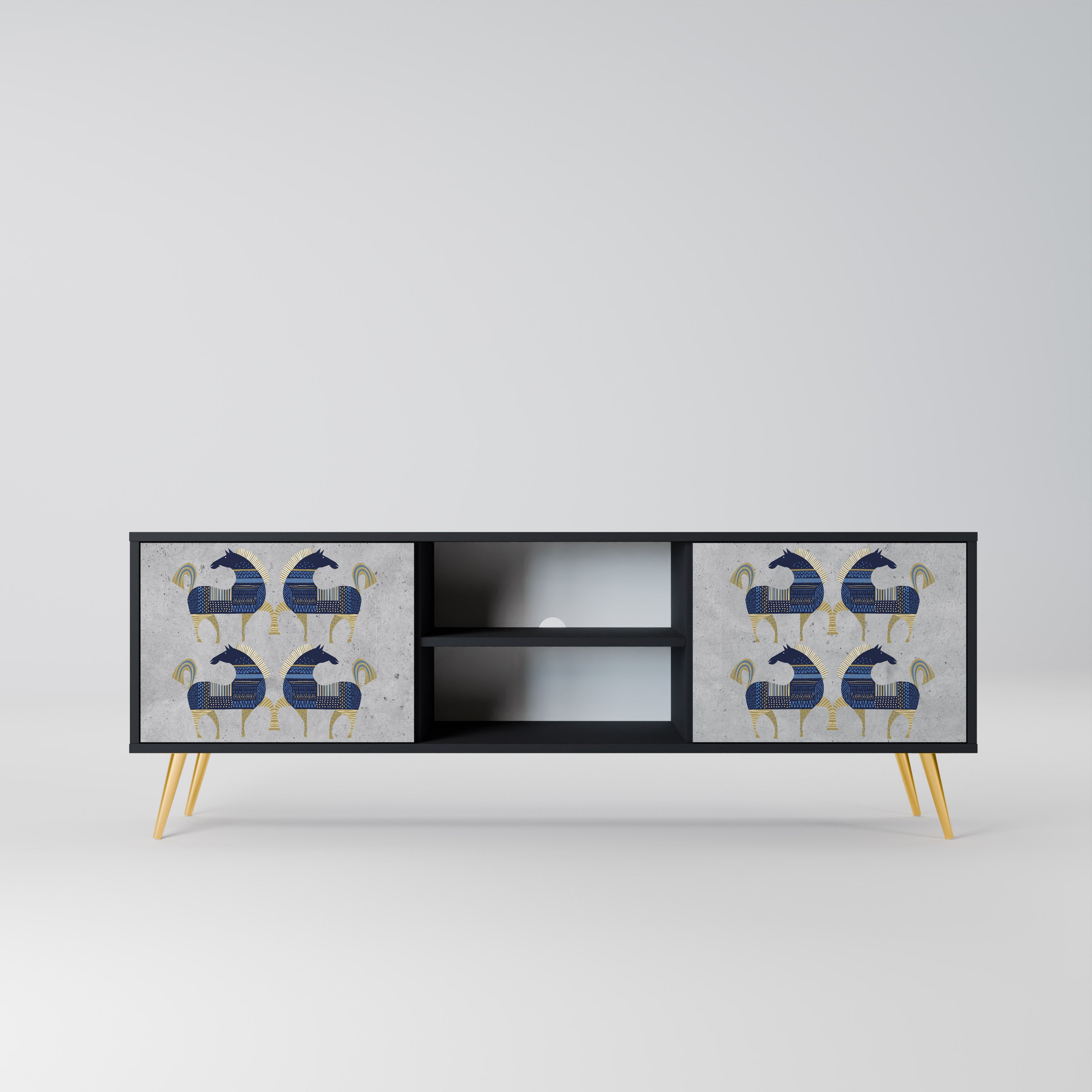 Mueble de TV MAJESTIC STEED de 2 puertas con acabado negro