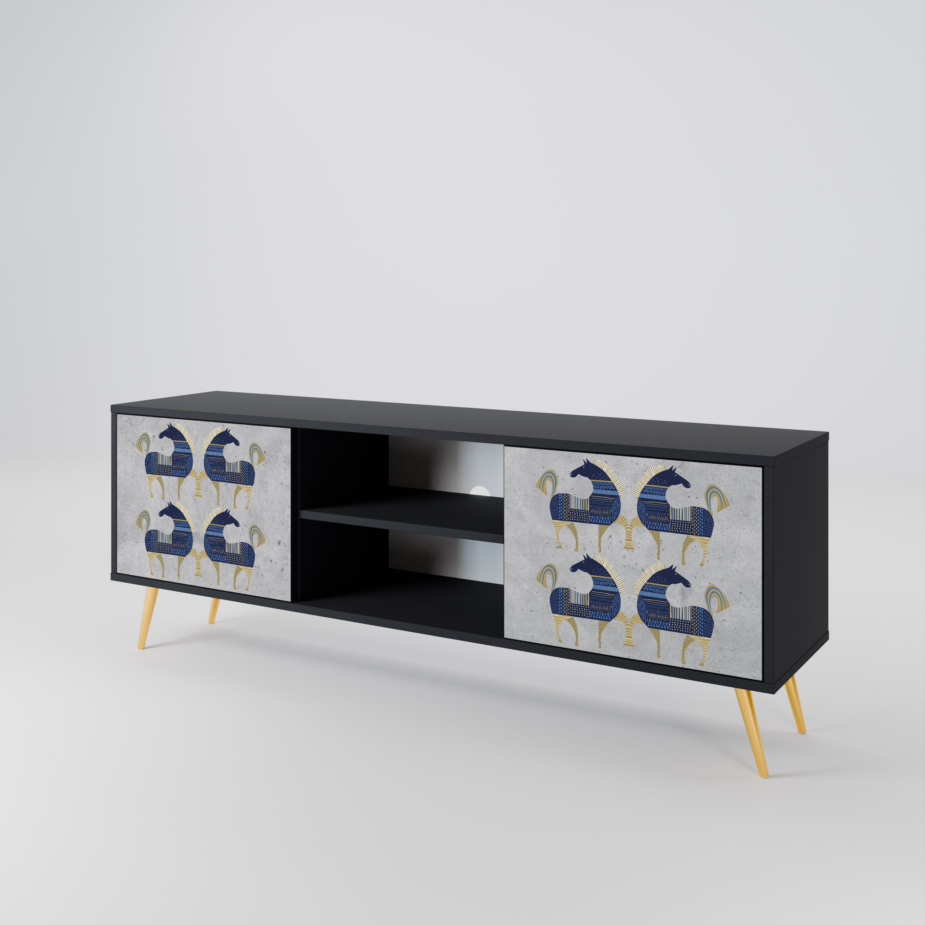 Mueble de TV MAJESTIC STEED de 2 puertas con acabado negro