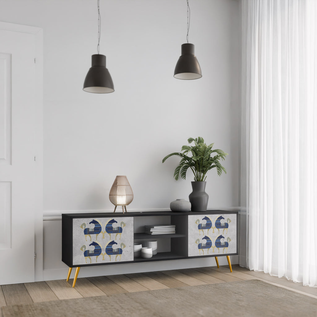 Mueble de TV MAJESTIC STEED de 2 puertas con acabado negro