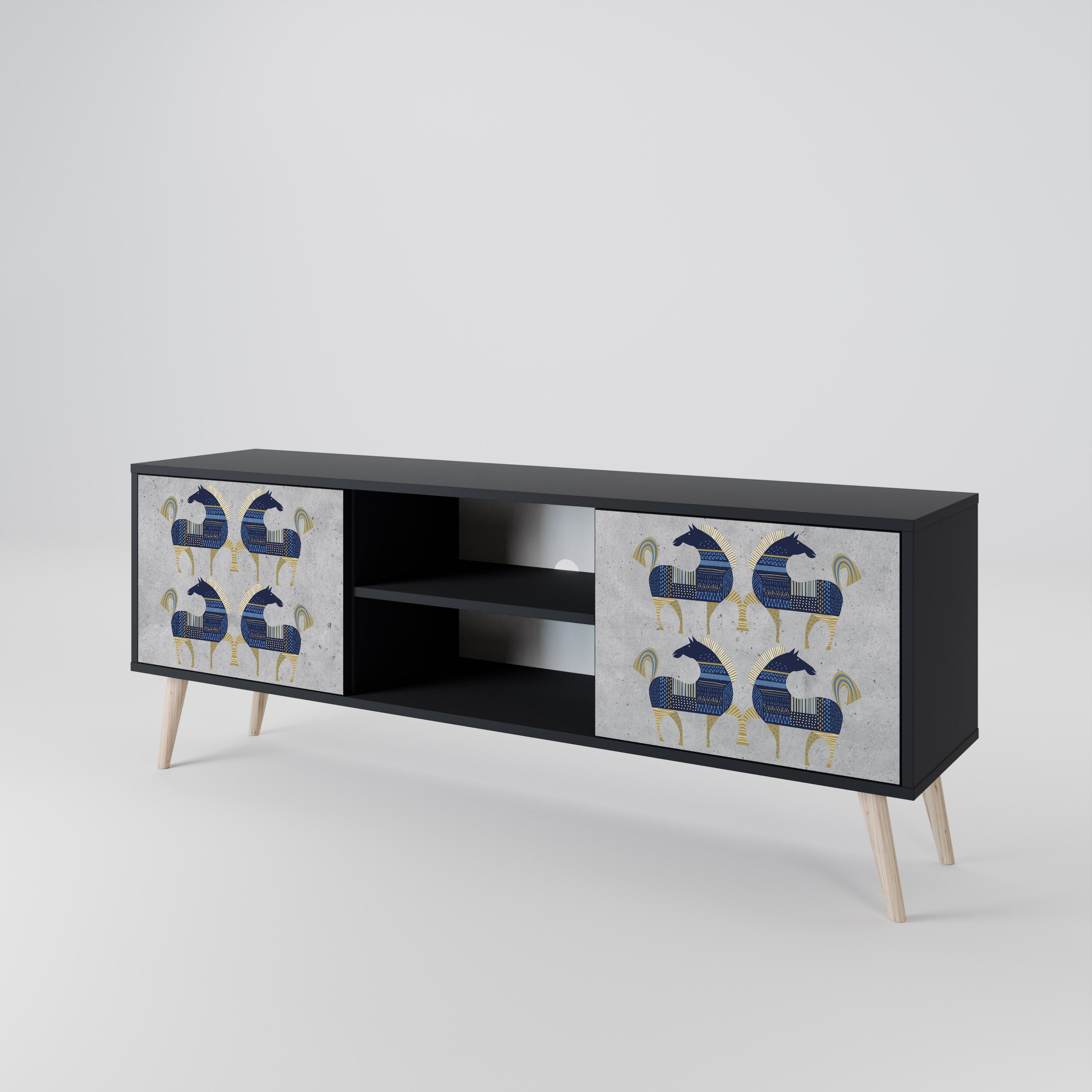 Mueble de TV MAJESTIC STEED de 2 puertas con acabado negro