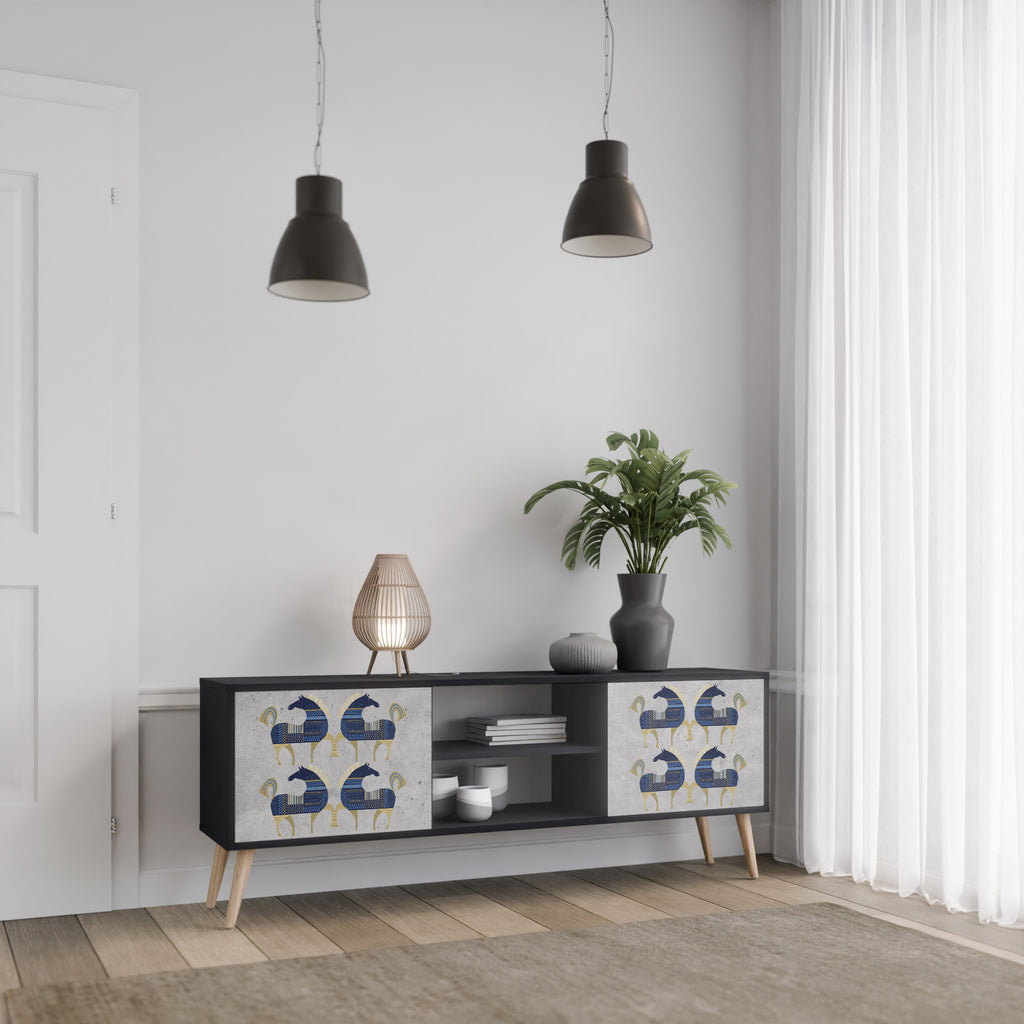 Mueble de TV MAJESTIC STEED de 2 puertas con acabado negro