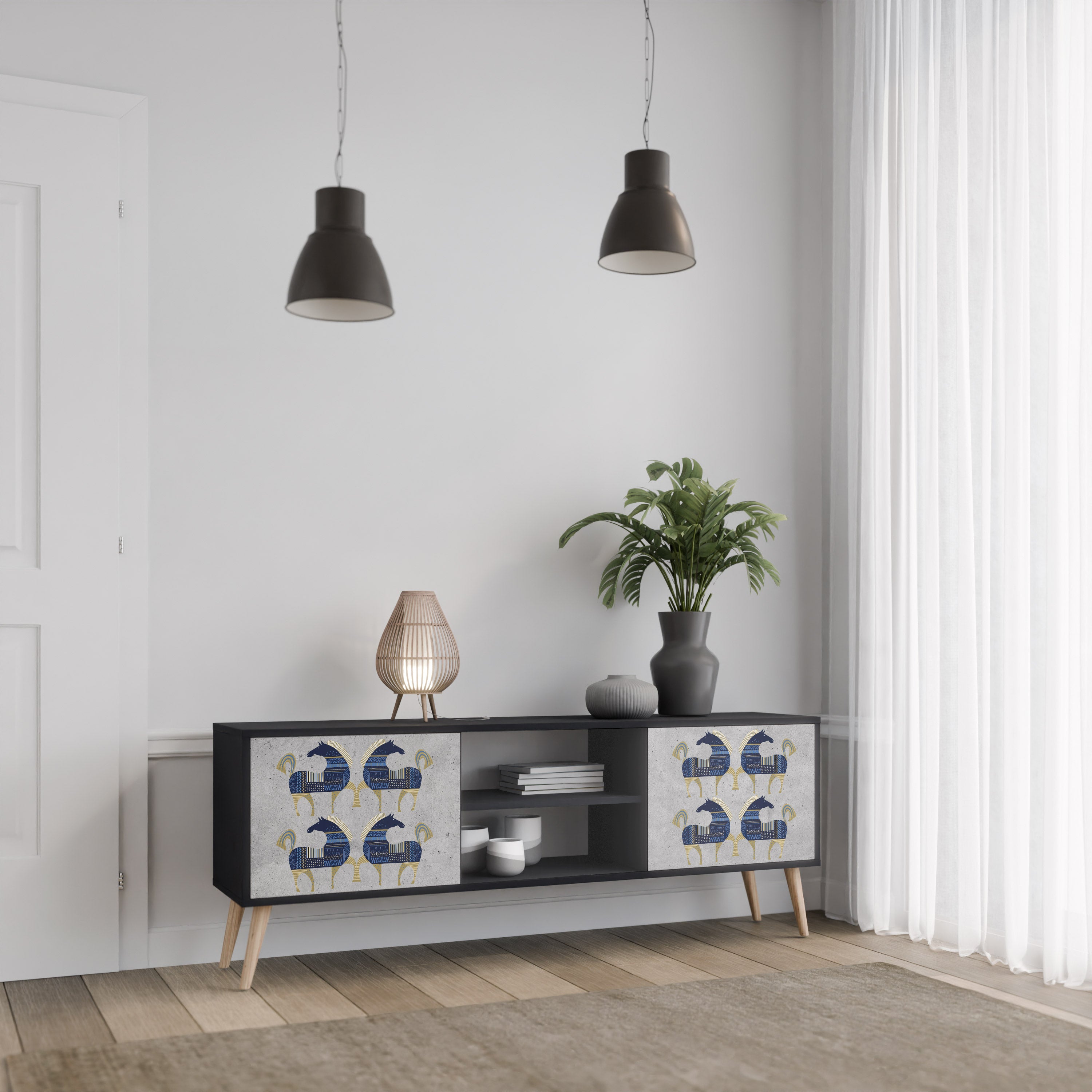 Mueble de TV MAJESTIC STEED de 2 puertas con acabado negro