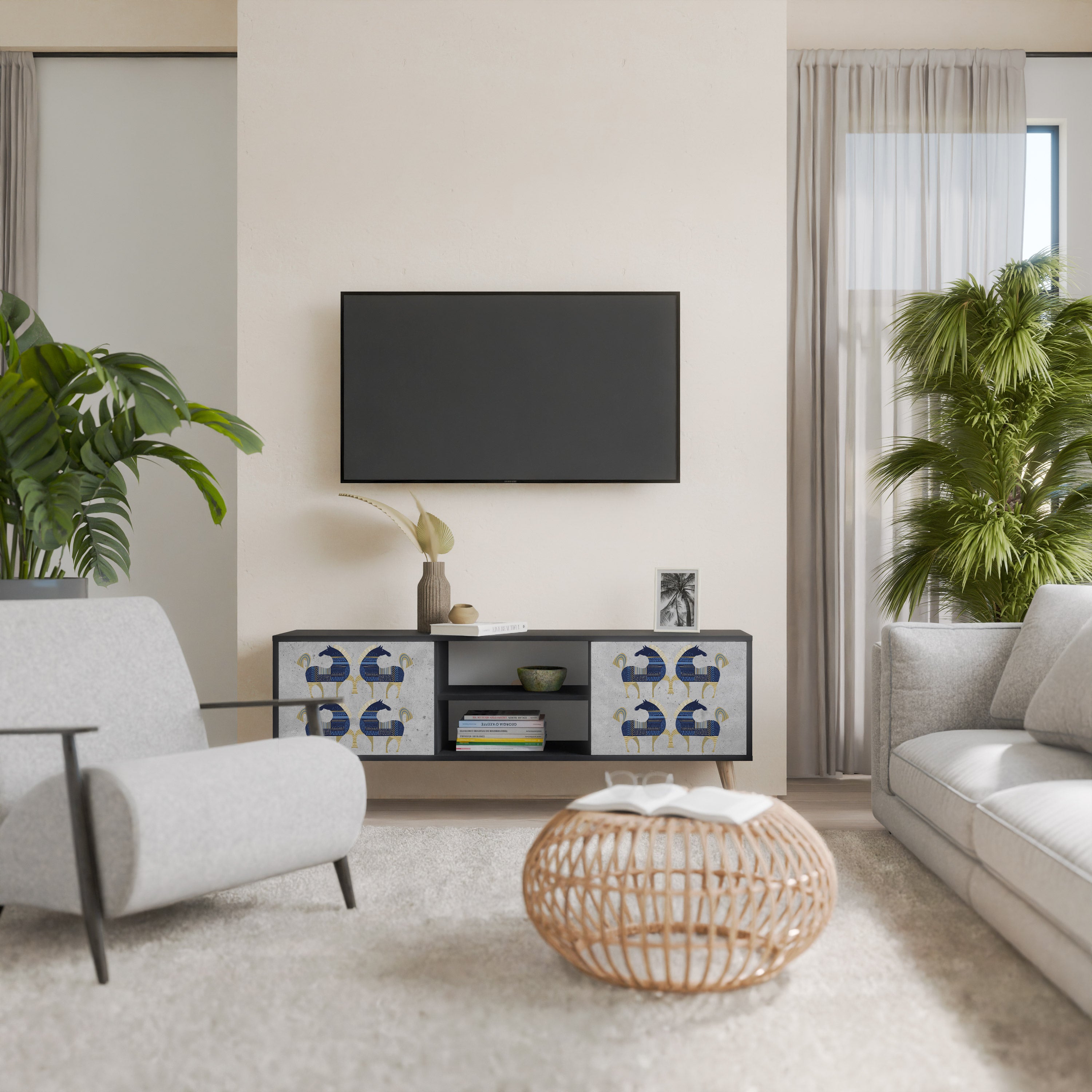 Mueble de TV MAJESTIC STEED de 2 puertas con acabado negro