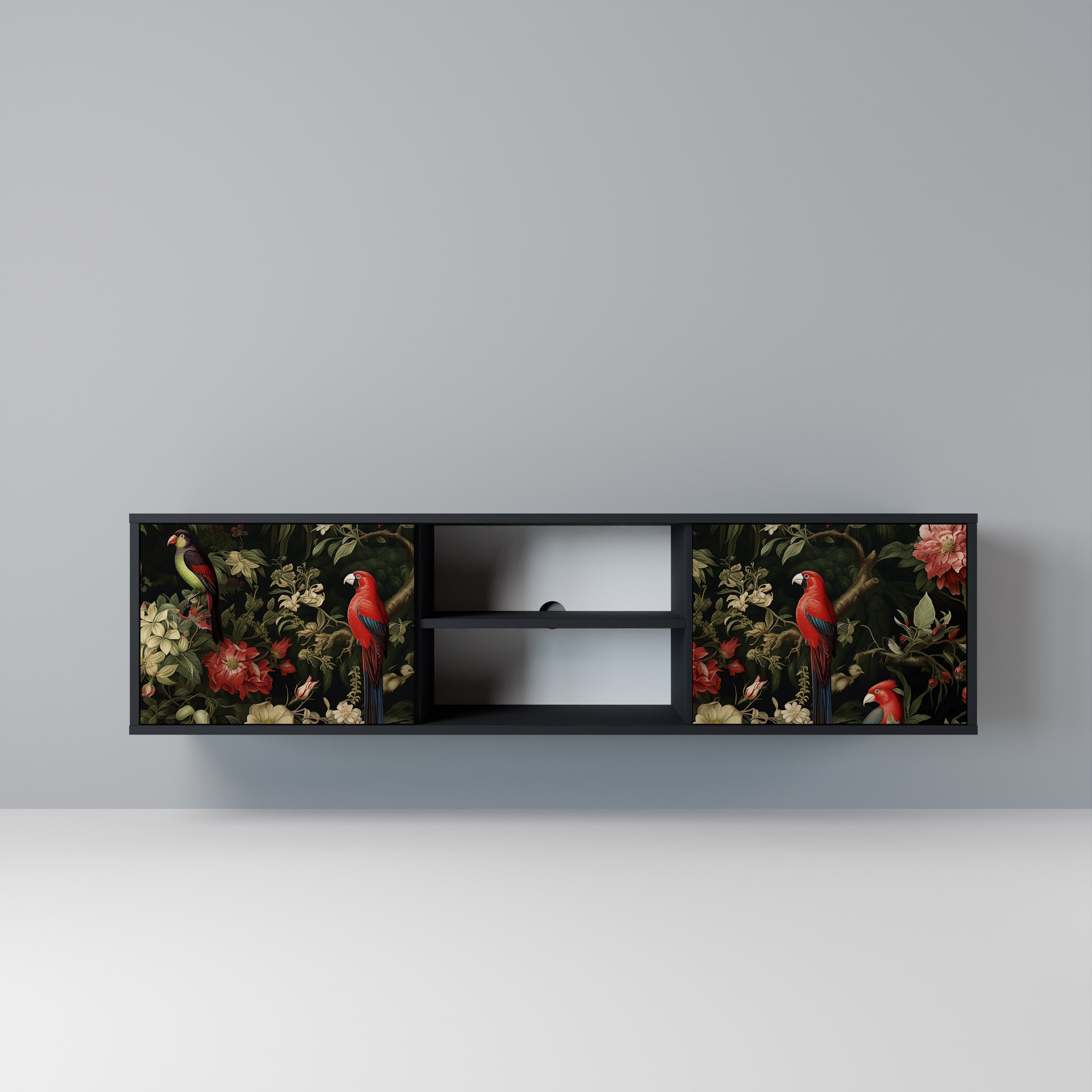 Mueble de TV de 2 puertas AVIAN GREENERY con acabado negro