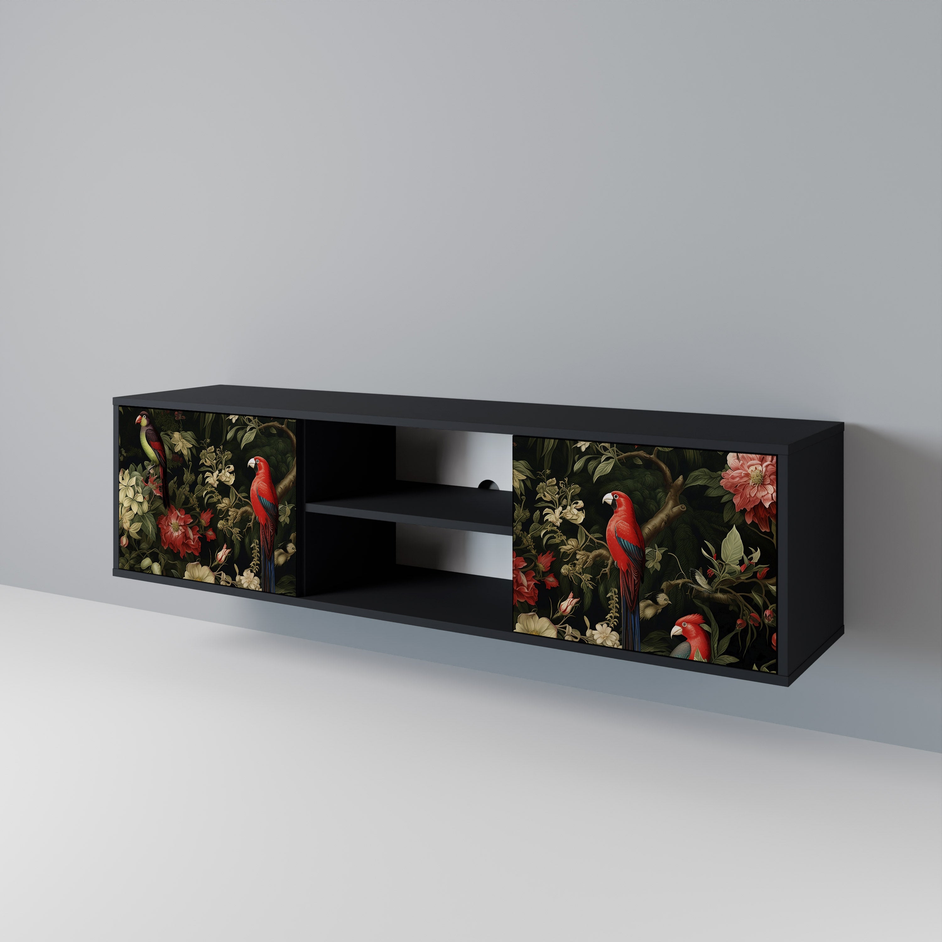 Mueble de TV de 2 puertas AVIAN GREENERY con acabado negro