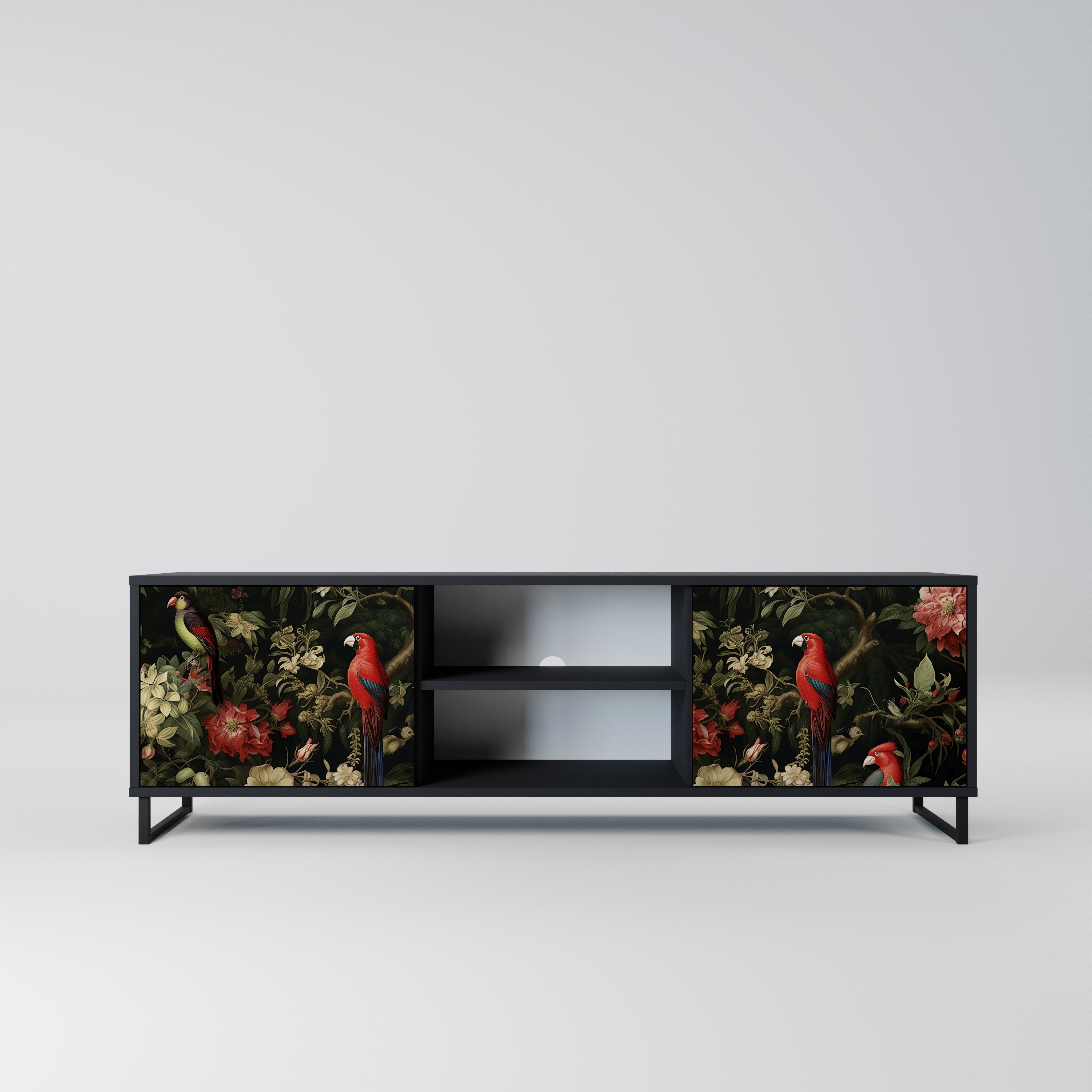 Mueble de TV de 2 puertas AVIAN GREENERY con acabado negro