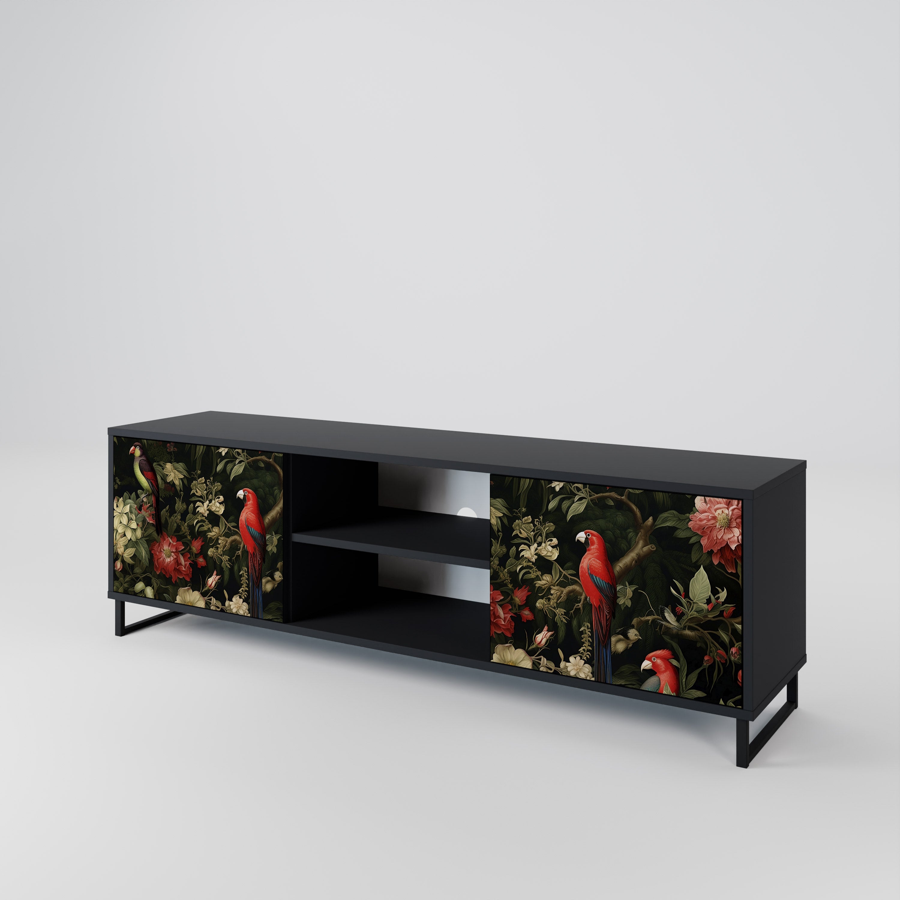 Mueble de TV de 2 puertas AVIAN GREENERY con acabado negro