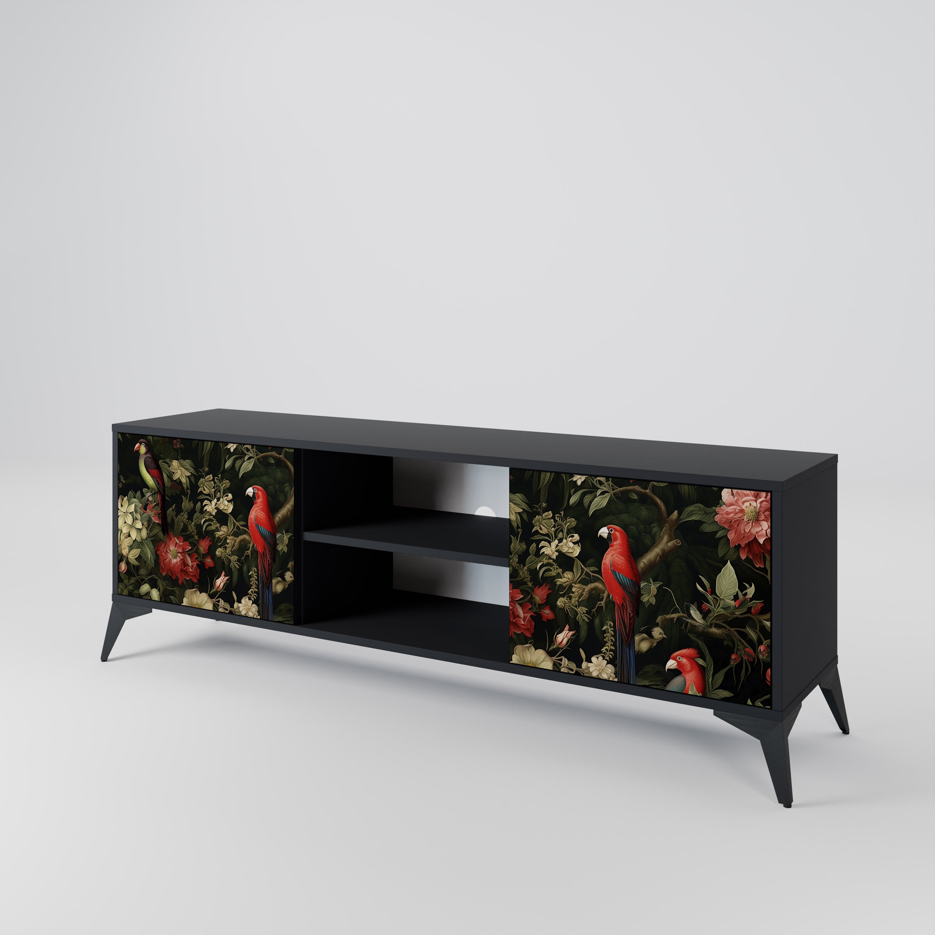 Mueble de TV de 2 puertas AVIAN GREENERY con acabado negro