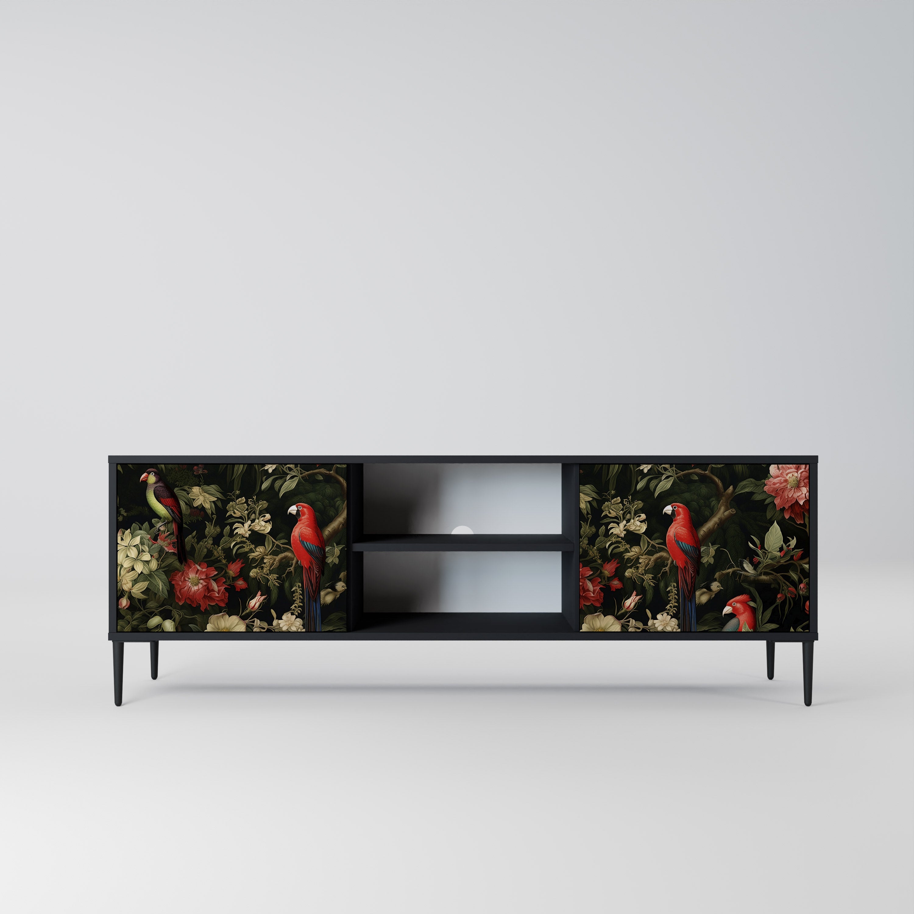 Mueble de TV de 2 puertas AVIAN GREENERY con acabado negro