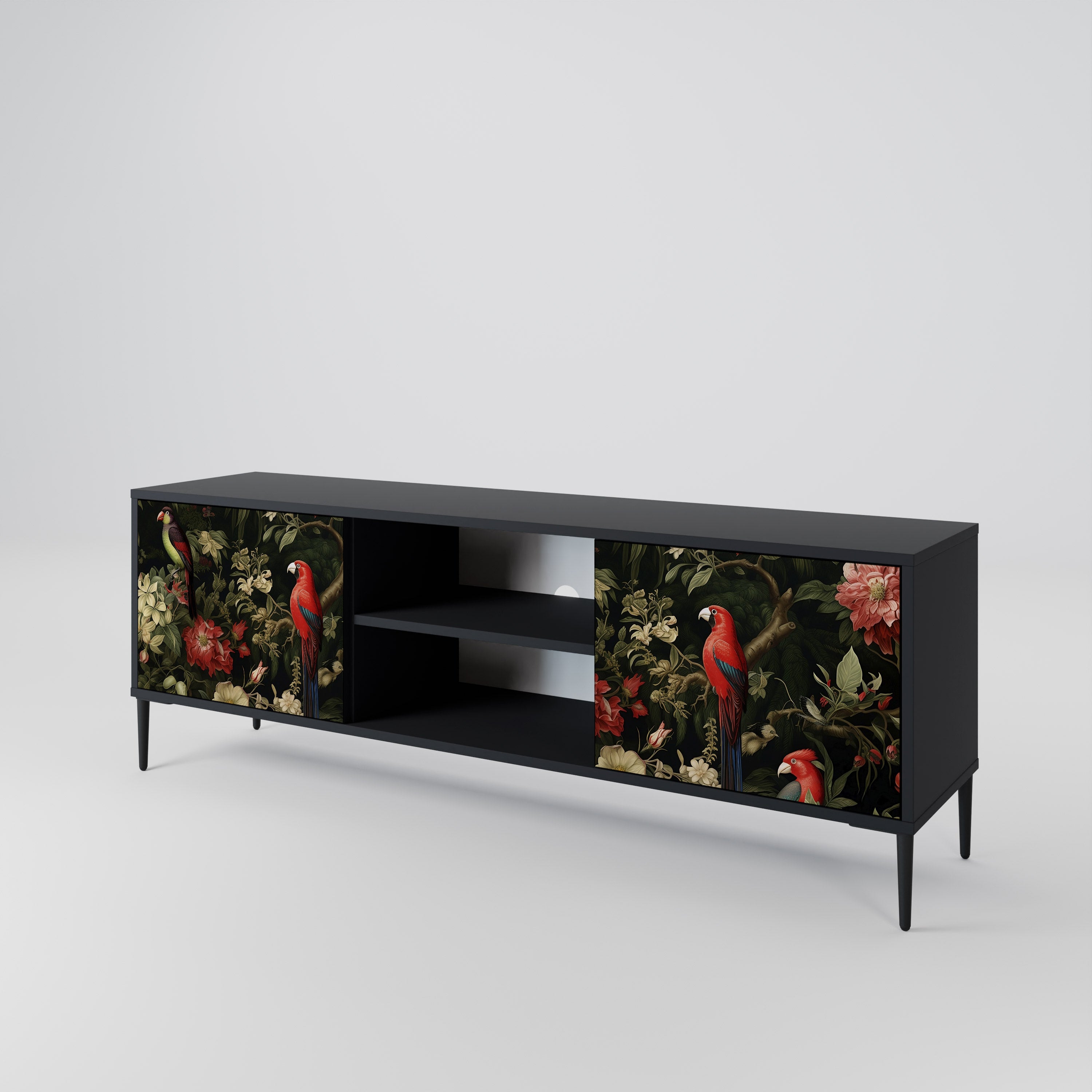 Mueble de TV de 2 puertas AVIAN GREENERY con acabado negro