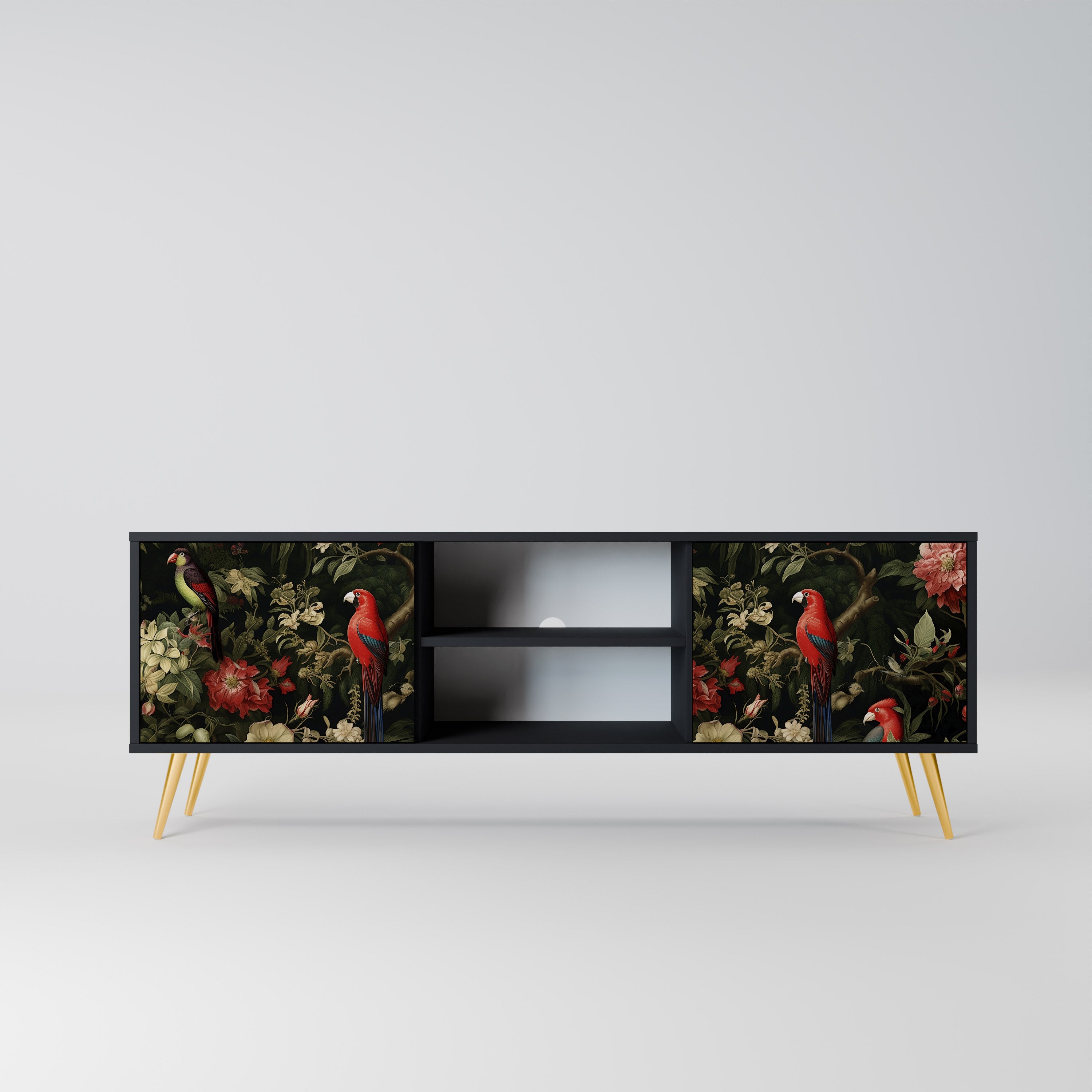 Mueble de TV de 2 puertas AVIAN GREENERY con acabado negro