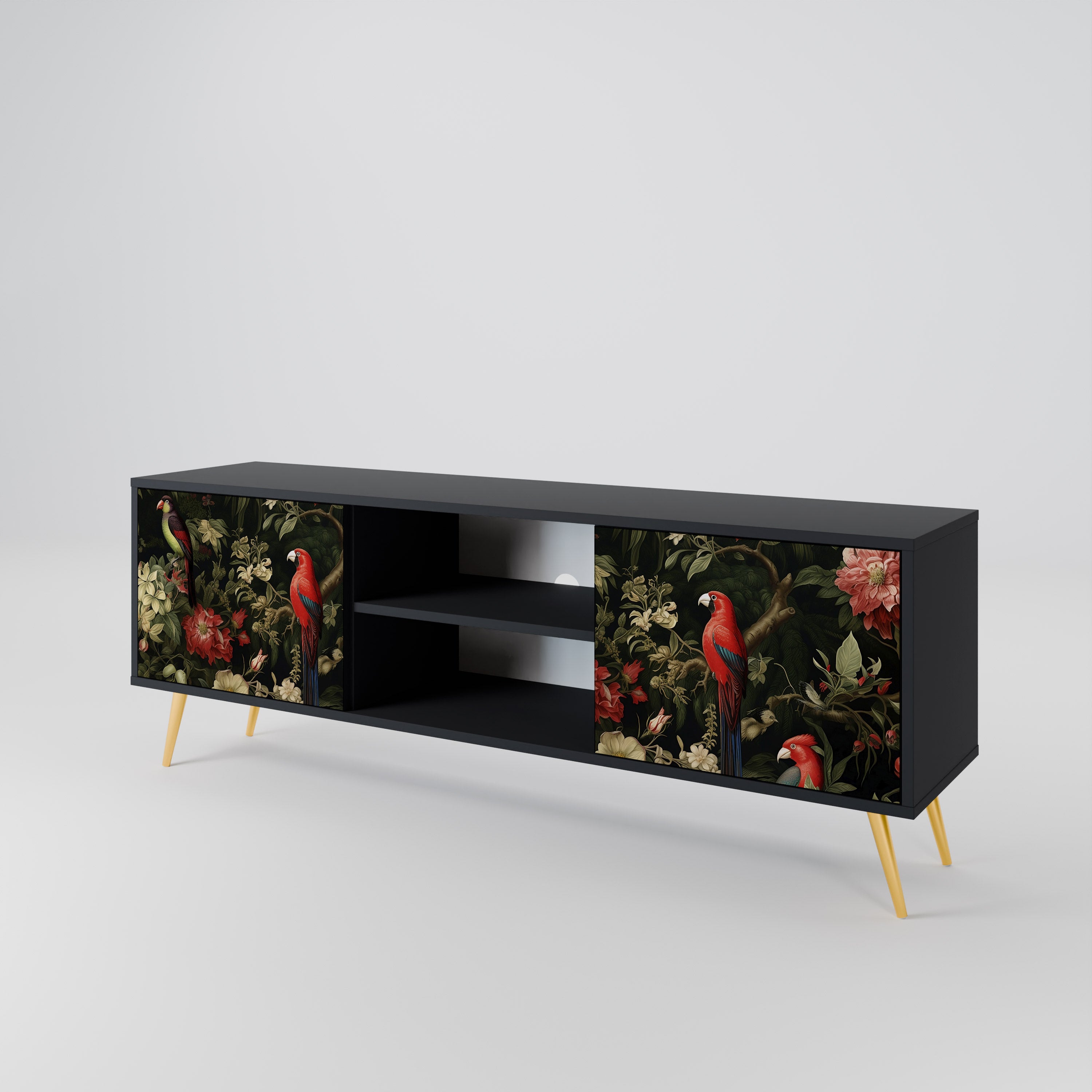 Mueble de TV de 2 puertas AVIAN GREENERY con acabado negro