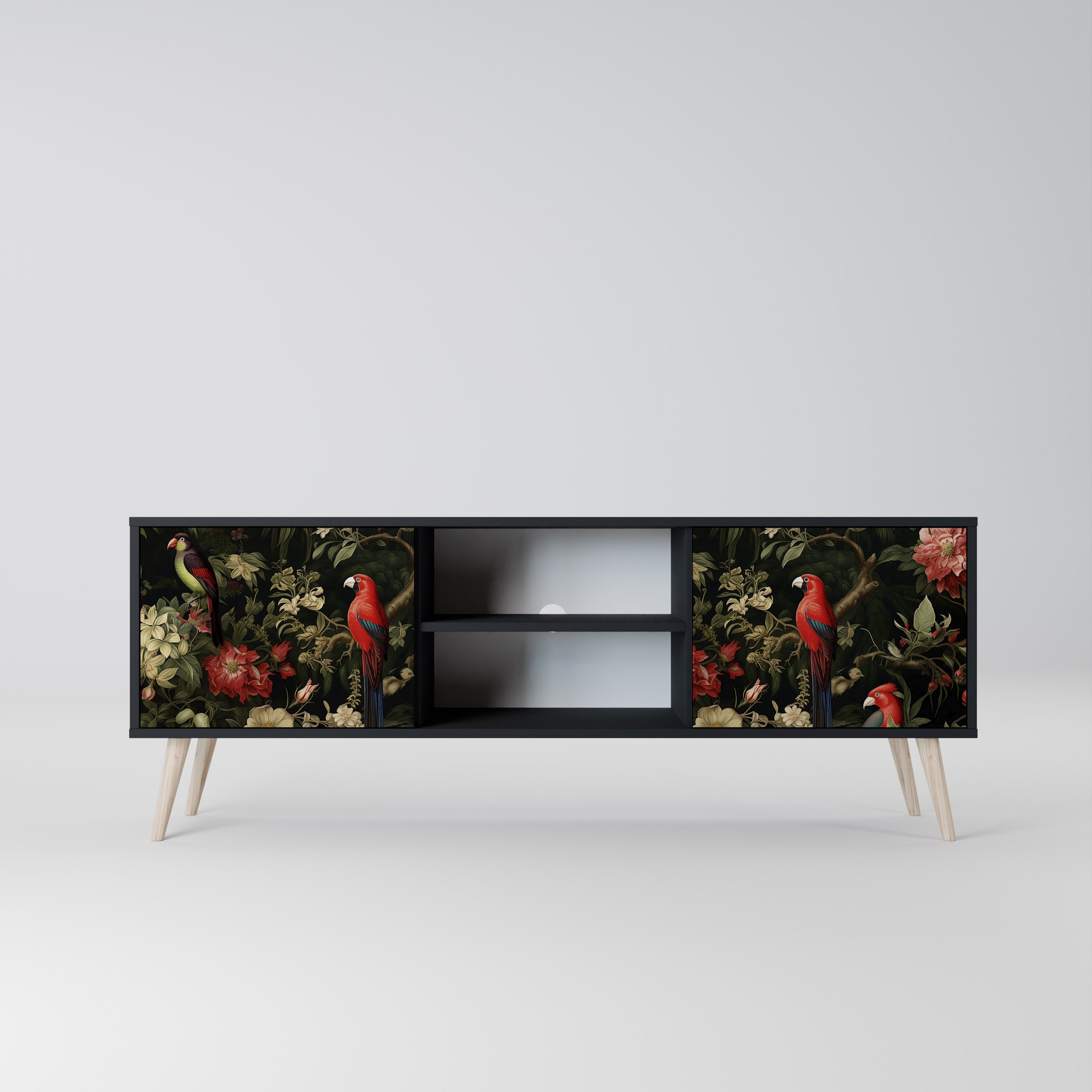 Mueble de TV de 2 puertas AVIAN GREENERY con acabado negro