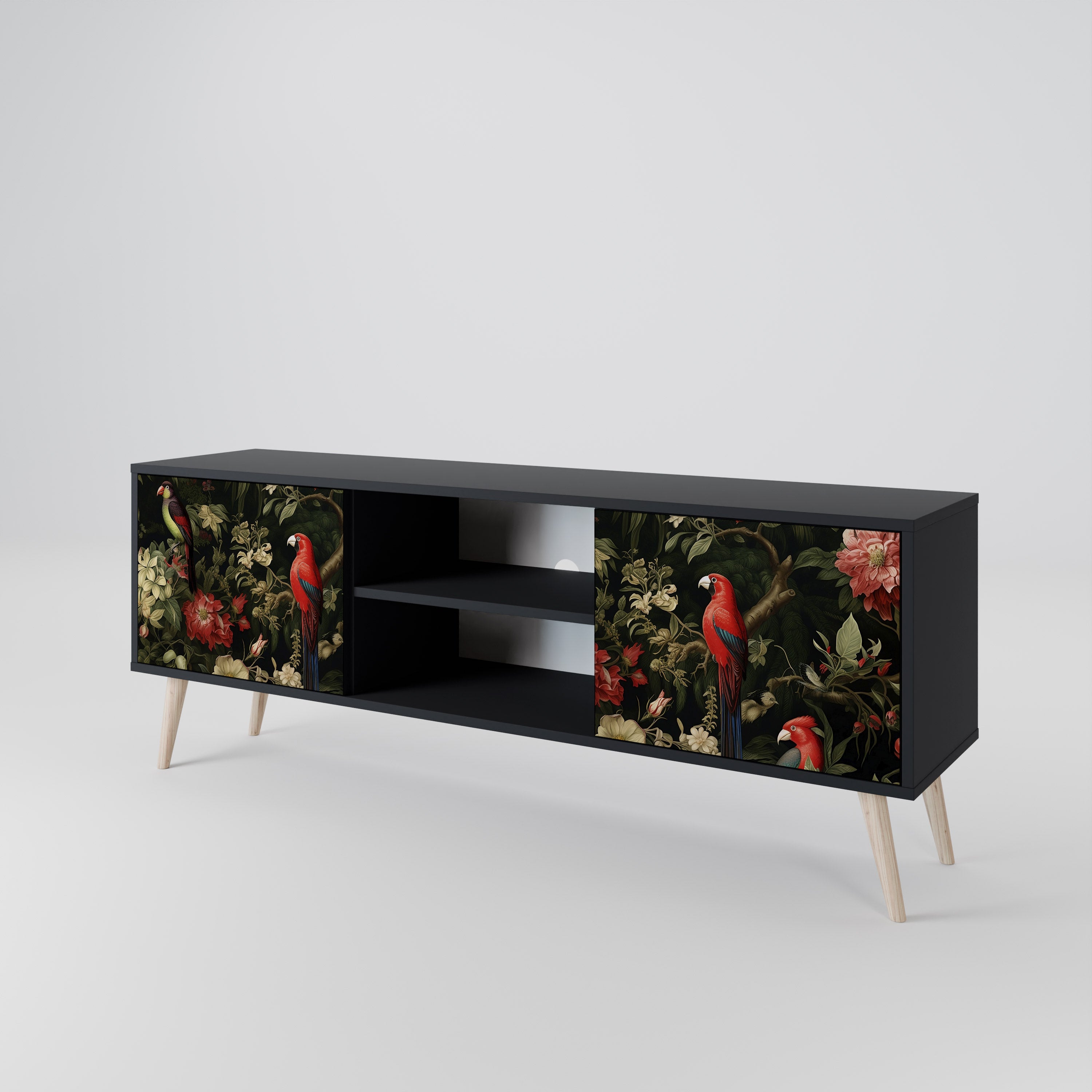 Mueble de TV de 2 puertas AVIAN GREENERY con acabado negro