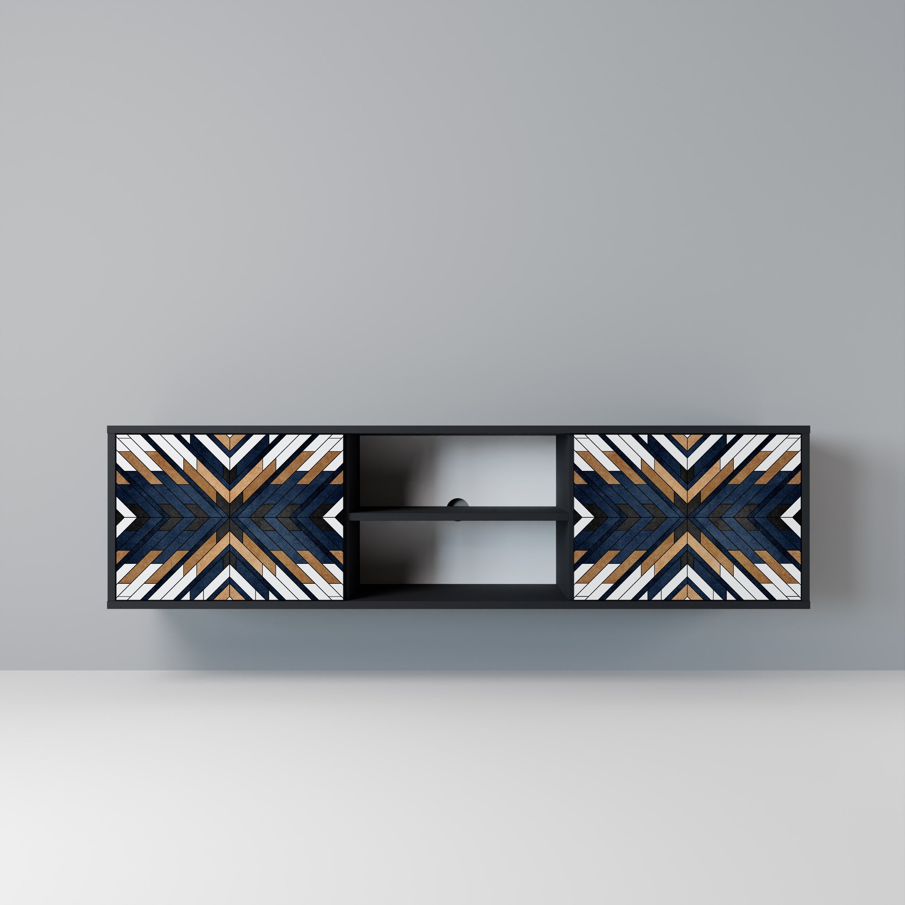 Mueble de TV de 2 puertas ARTFUL GEOMETRY con acabado negro