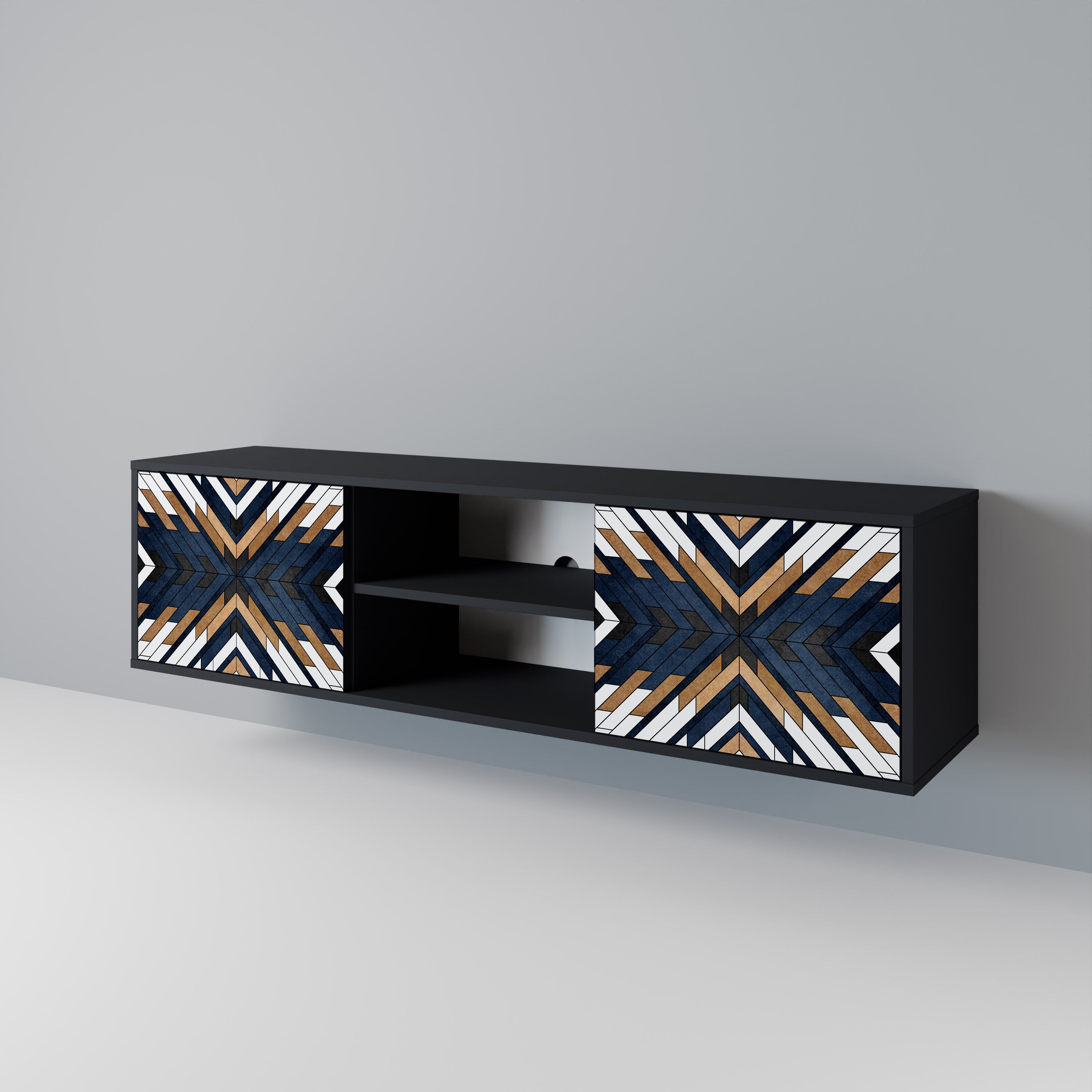 Mueble de TV de 2 puertas ARTFUL GEOMETRY con acabado negro
