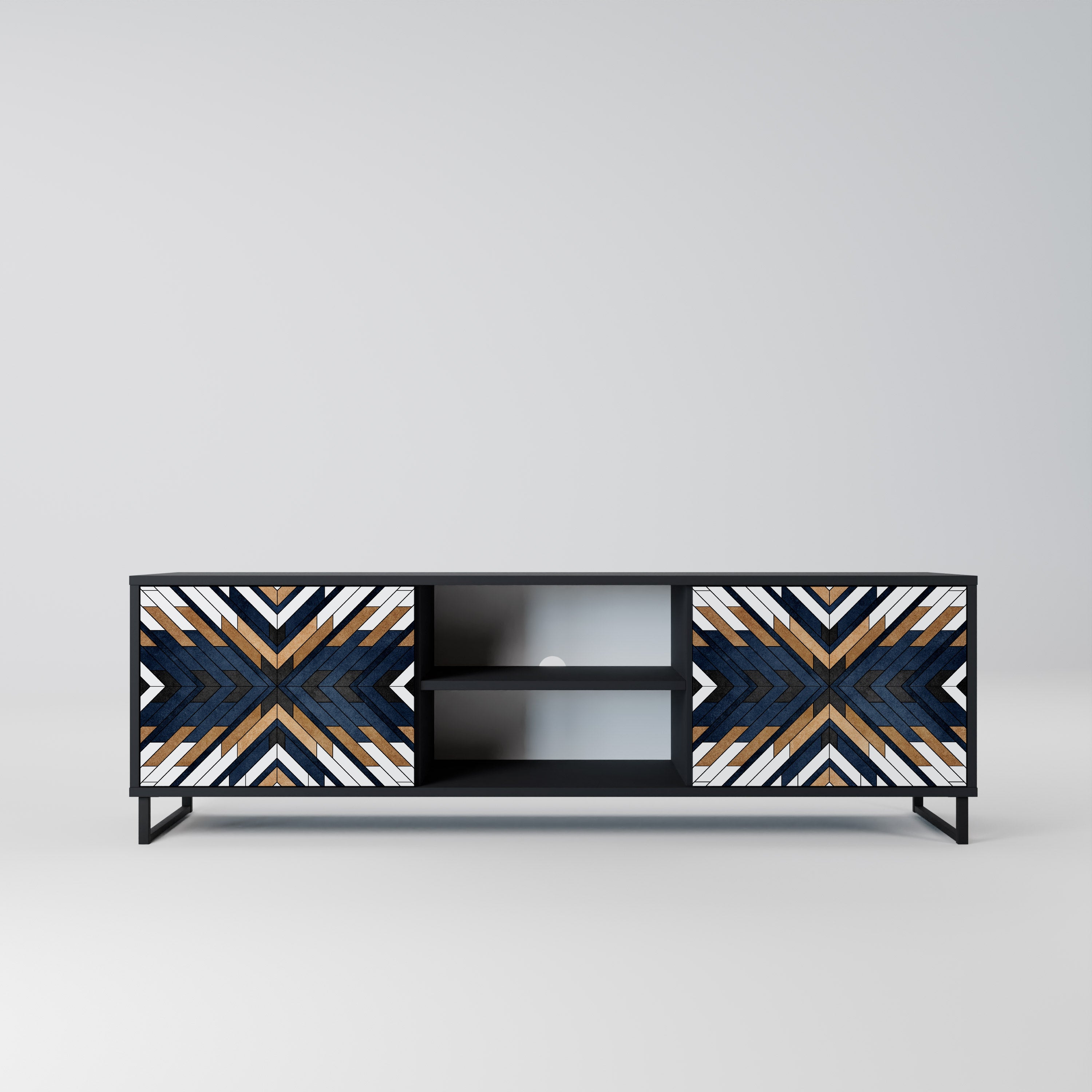 Mueble de TV de 2 puertas ARTFUL GEOMETRY con acabado negro