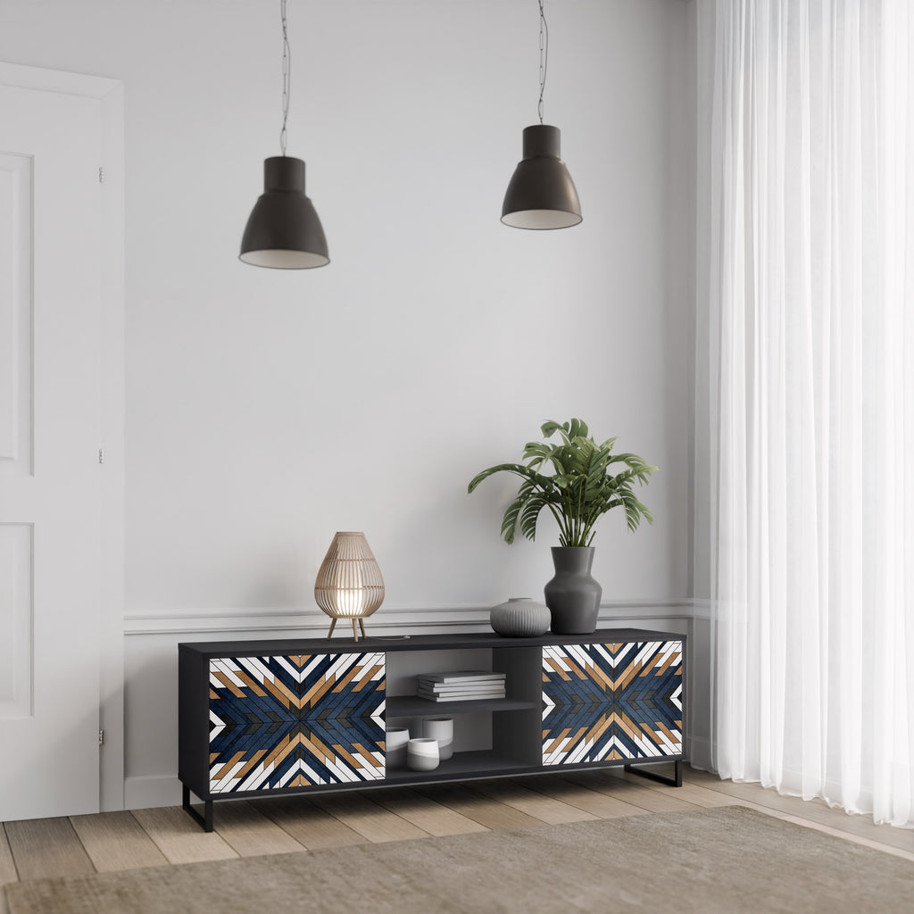 Mueble de TV de 2 puertas ARTFUL GEOMETRY con acabado negro
