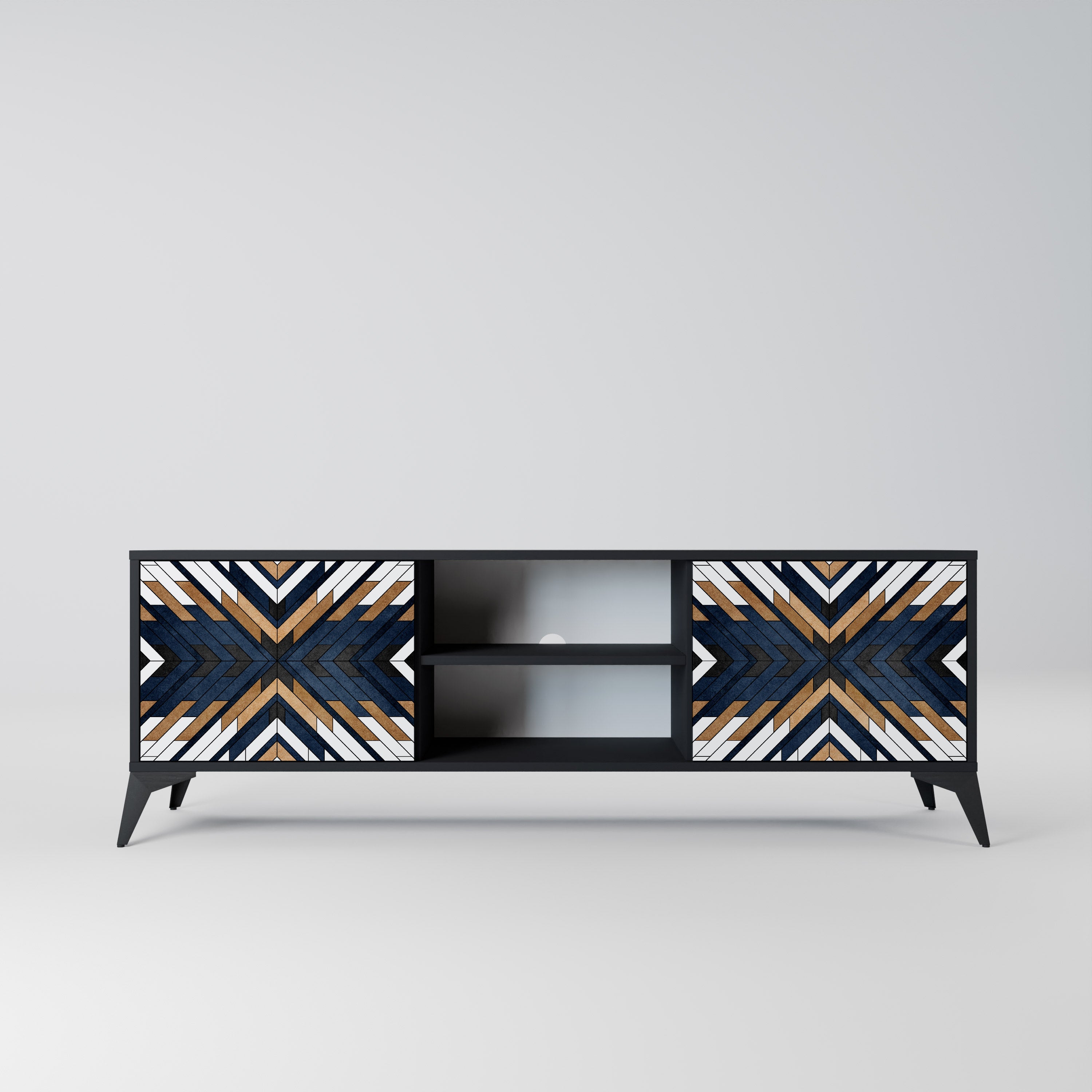 Mueble de TV de 2 puertas ARTFUL GEOMETRY con acabado negro