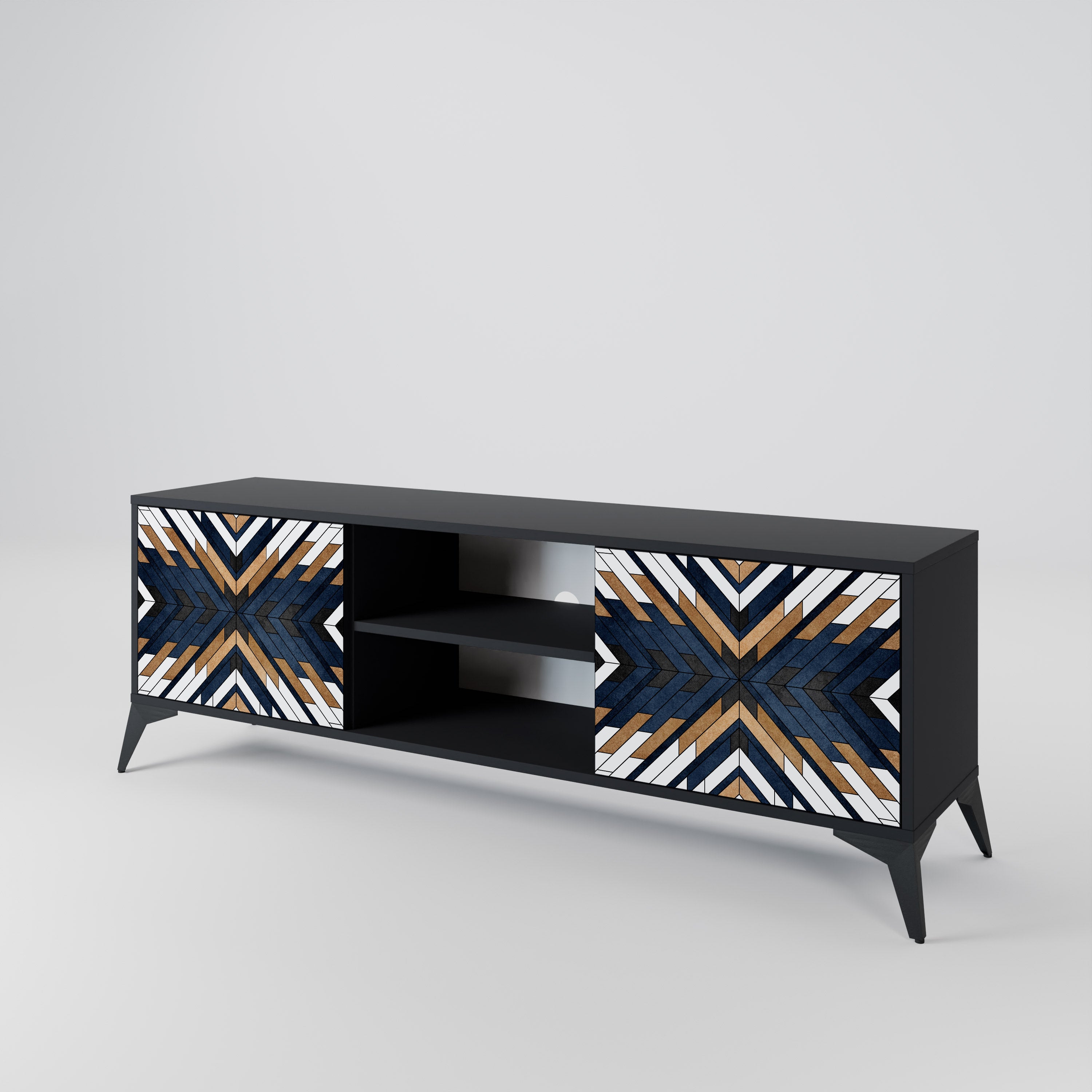 Mueble de TV de 2 puertas ARTFUL GEOMETRY con acabado negro