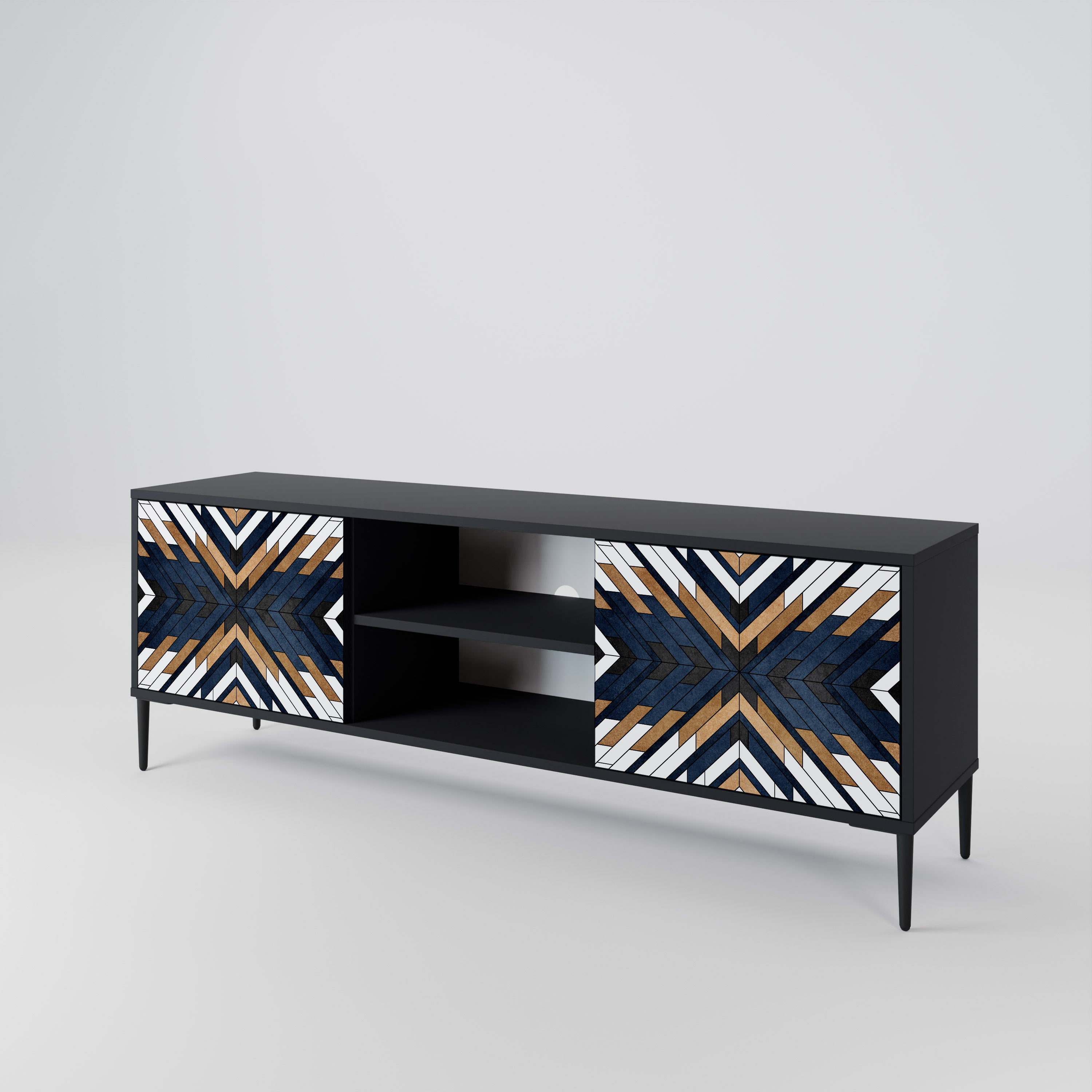 Mueble de TV de 2 puertas ARTFUL GEOMETRY con acabado negro