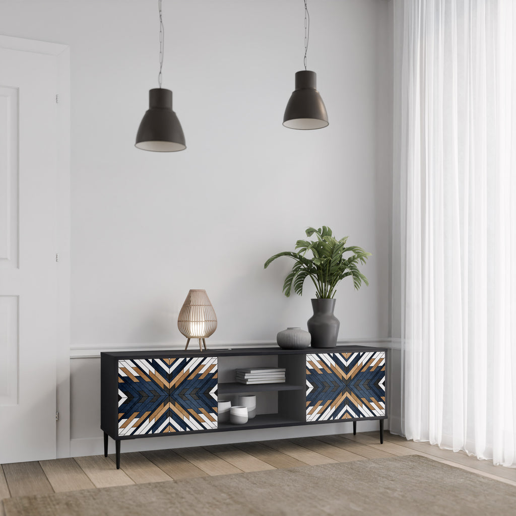 Mueble de TV de 2 puertas ARTFUL GEOMETRY con acabado negro