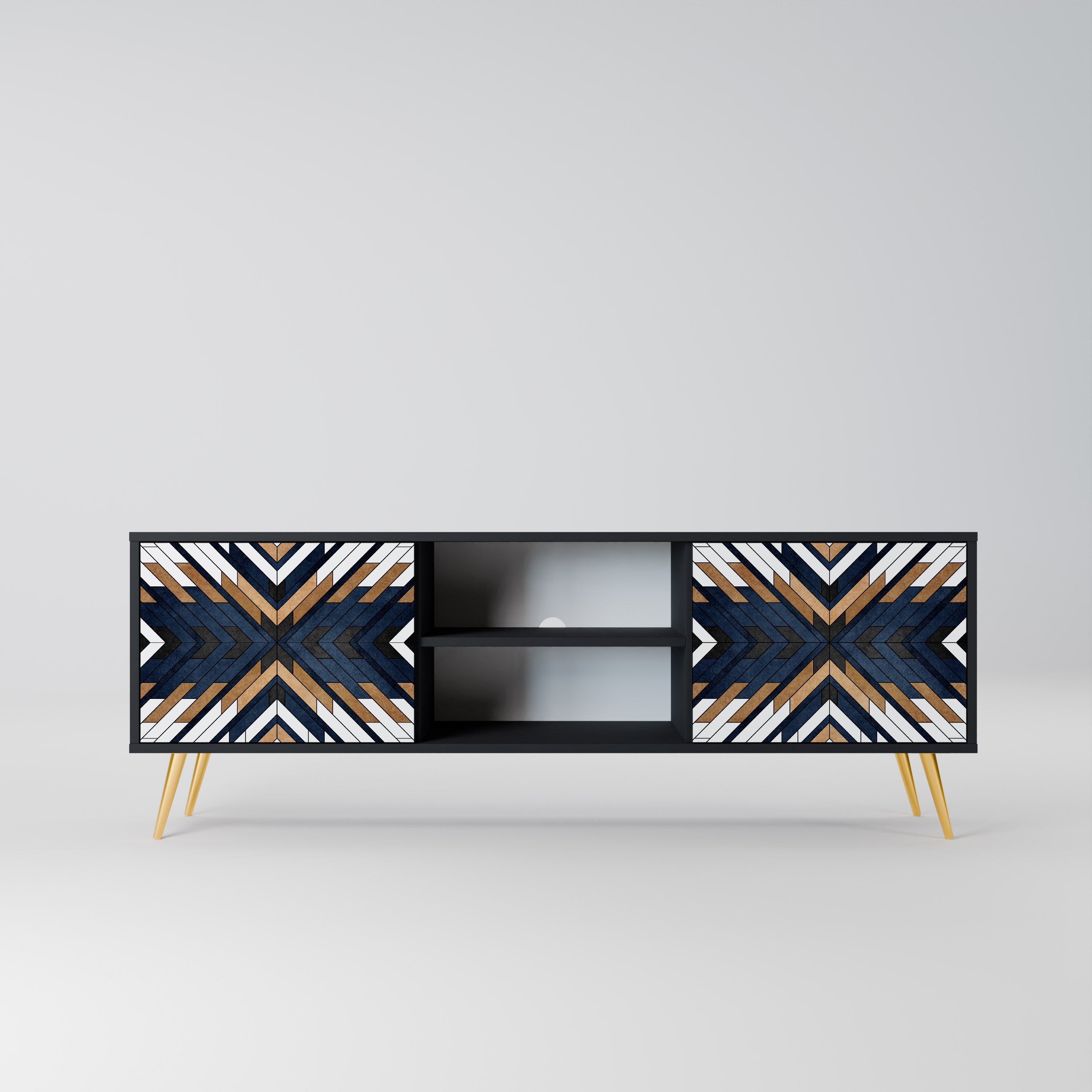 Mueble de TV de 2 puertas ARTFUL GEOMETRY con acabado negro