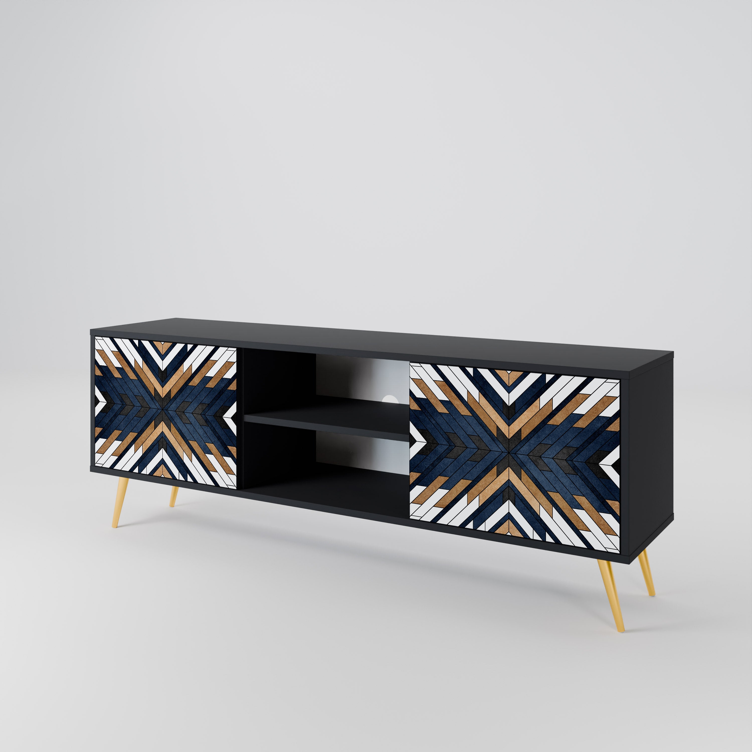 Mueble de TV de 2 puertas ARTFUL GEOMETRY con acabado negro