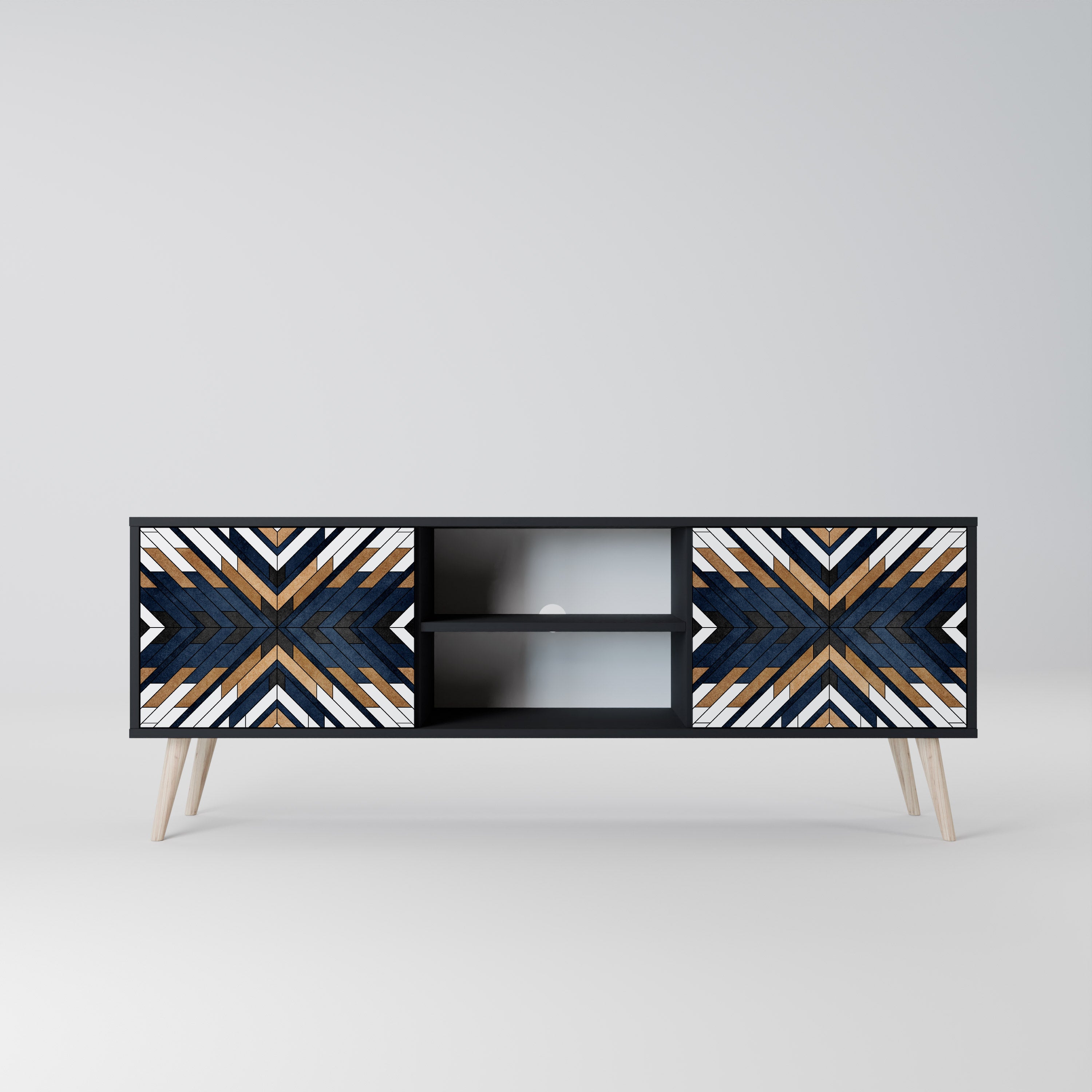 Mueble de TV de 2 puertas ARTFUL GEOMETRY con acabado negro