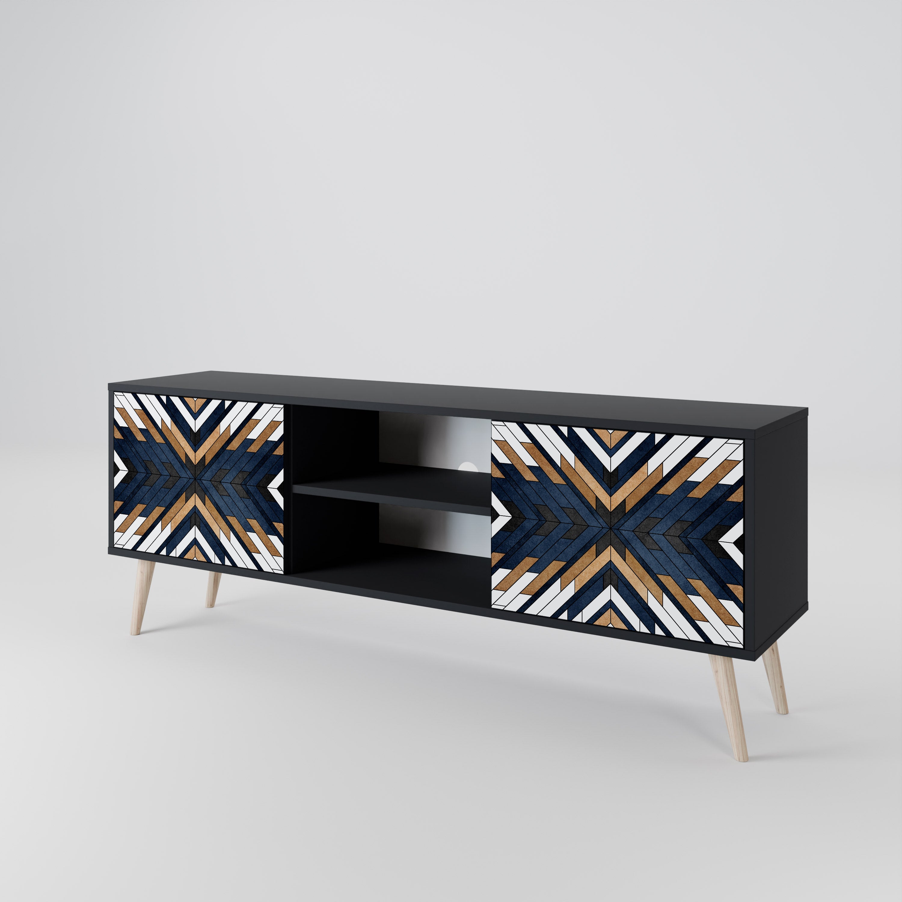 Mueble de TV de 2 puertas ARTFUL GEOMETRY con acabado negro