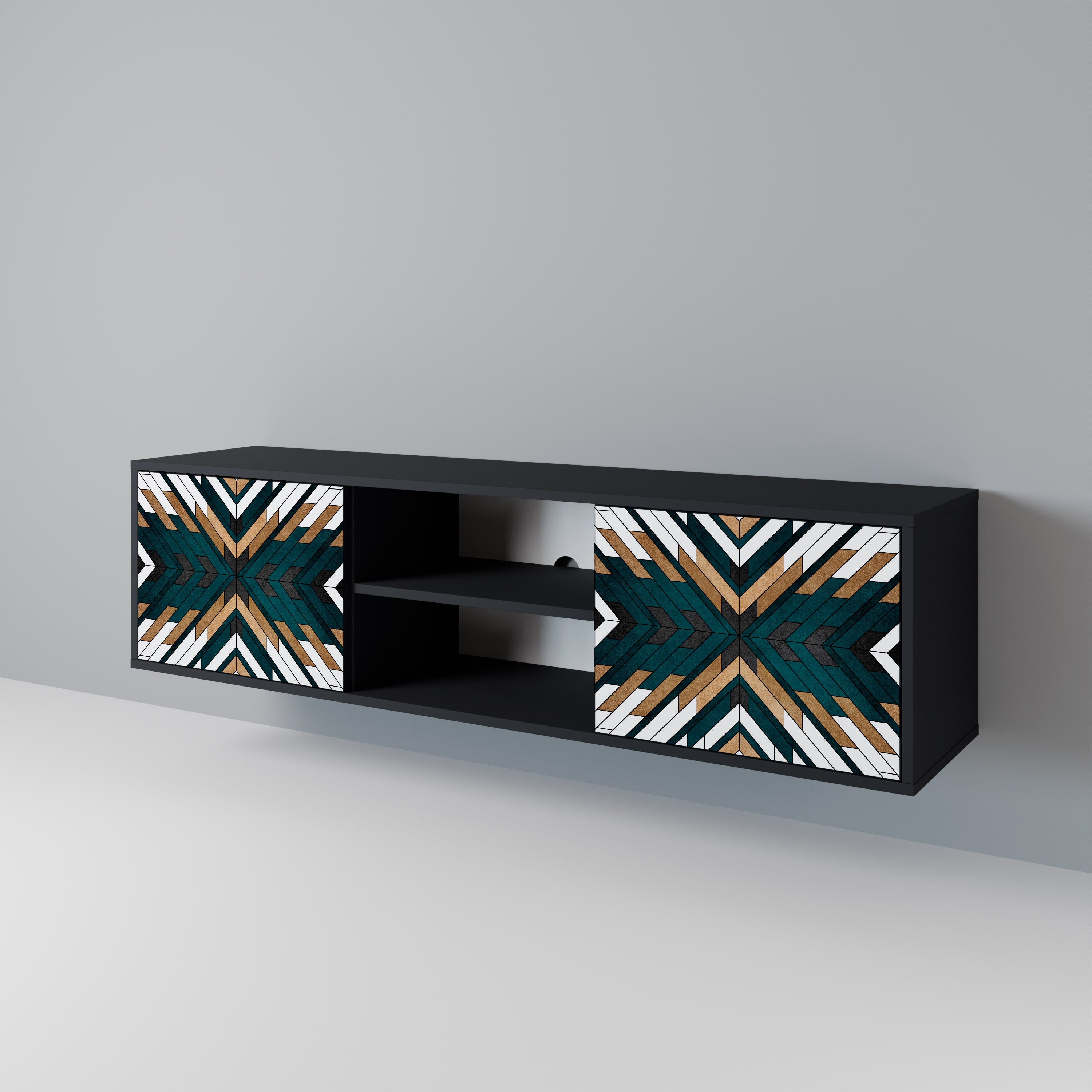 Mueble de TV de 2 puertas ARTISTIC GEOMETRY en acabado negro