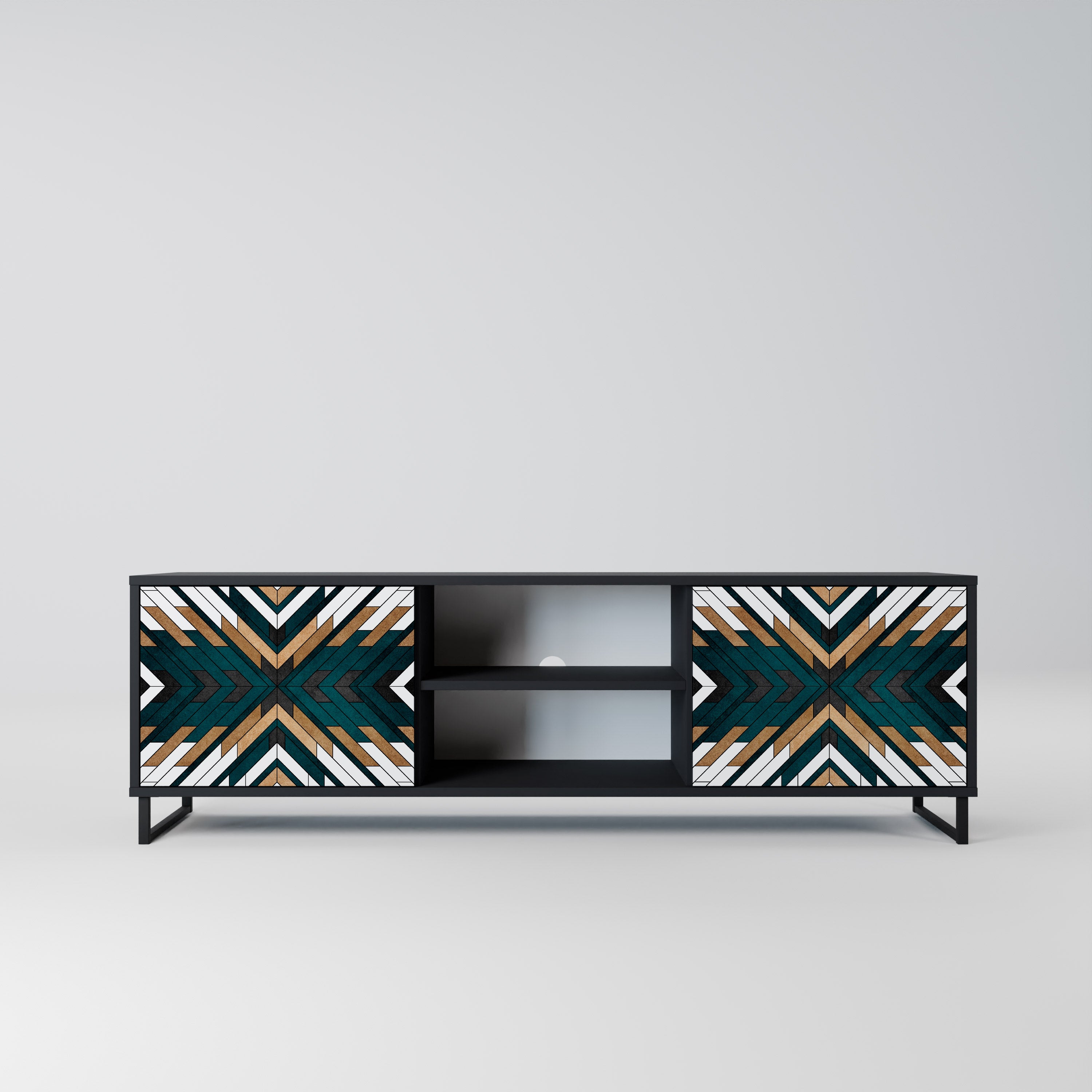 Mueble de TV de 2 puertas ARTISTIC GEOMETRY en acabado negro