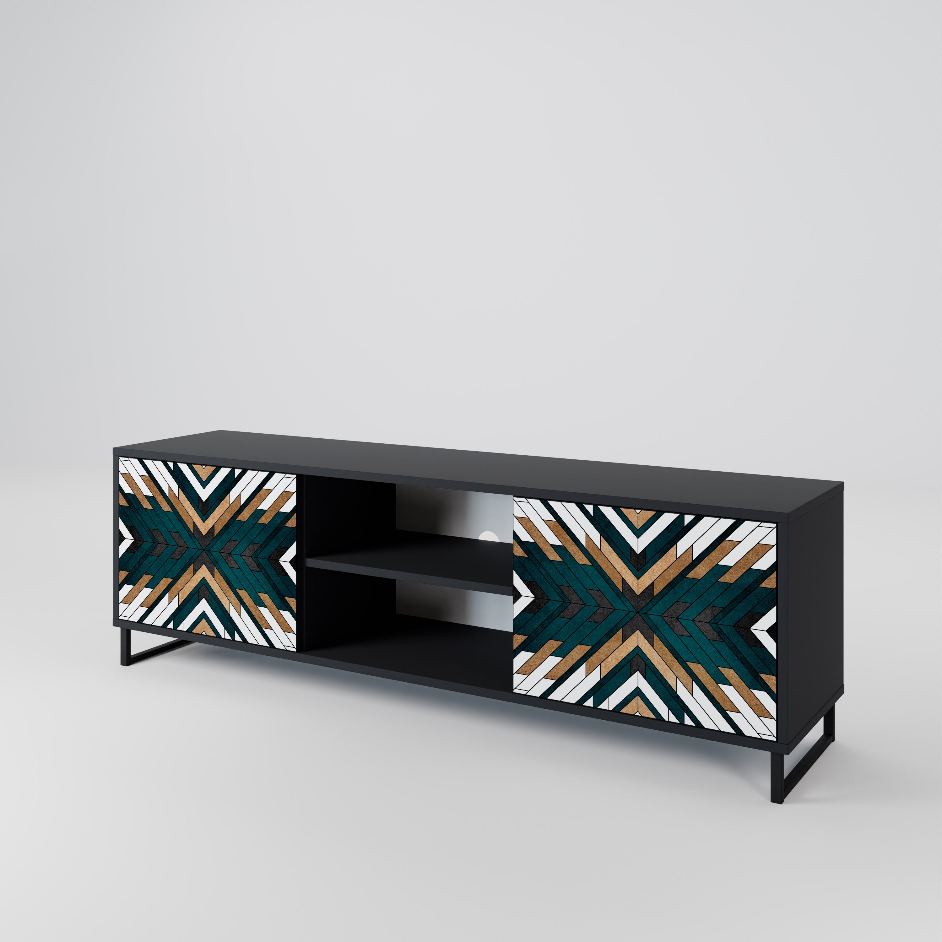 Mueble de TV de 2 puertas ARTISTIC GEOMETRY en acabado negro