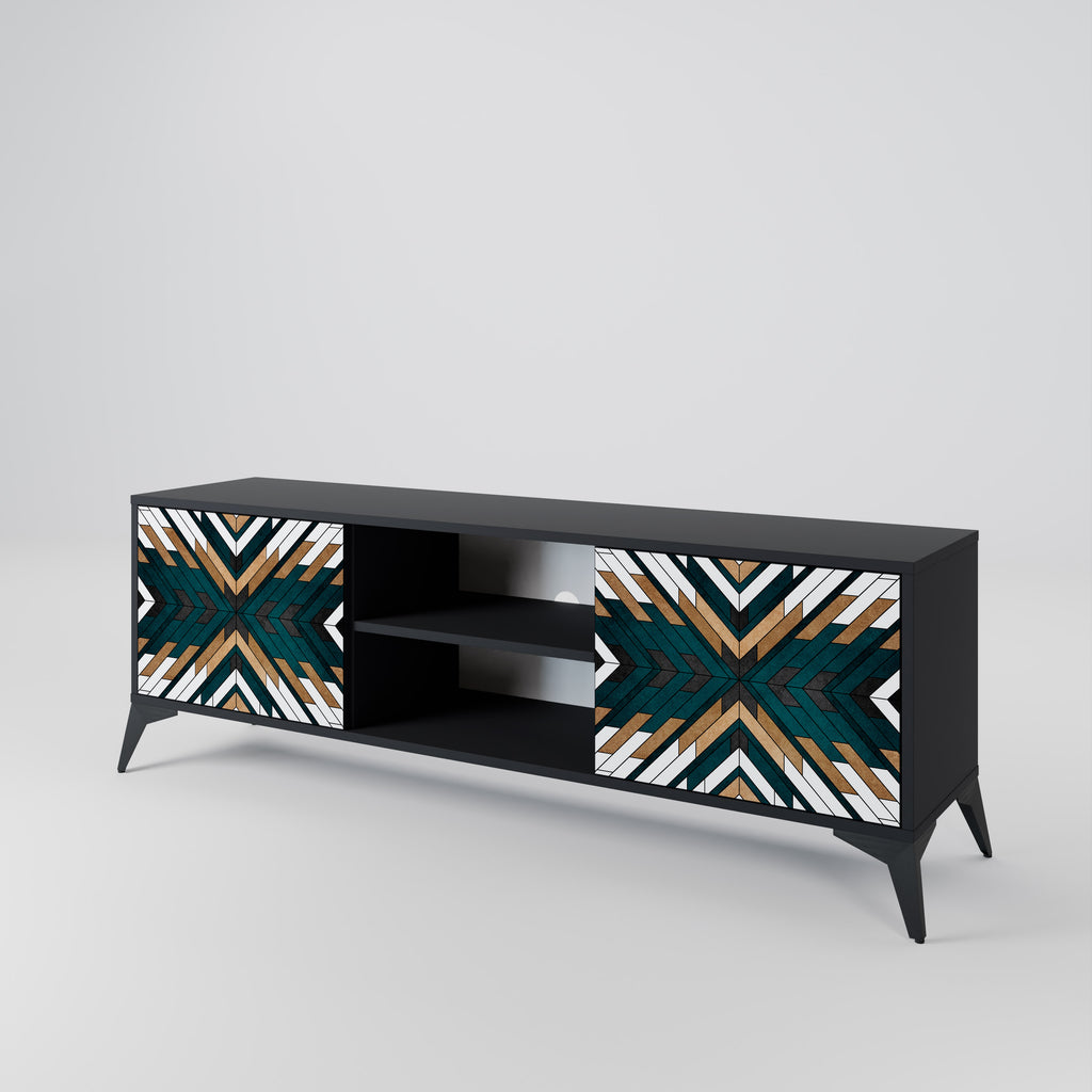 Mueble de TV de 2 puertas ARTISTIC GEOMETRY en acabado negro
