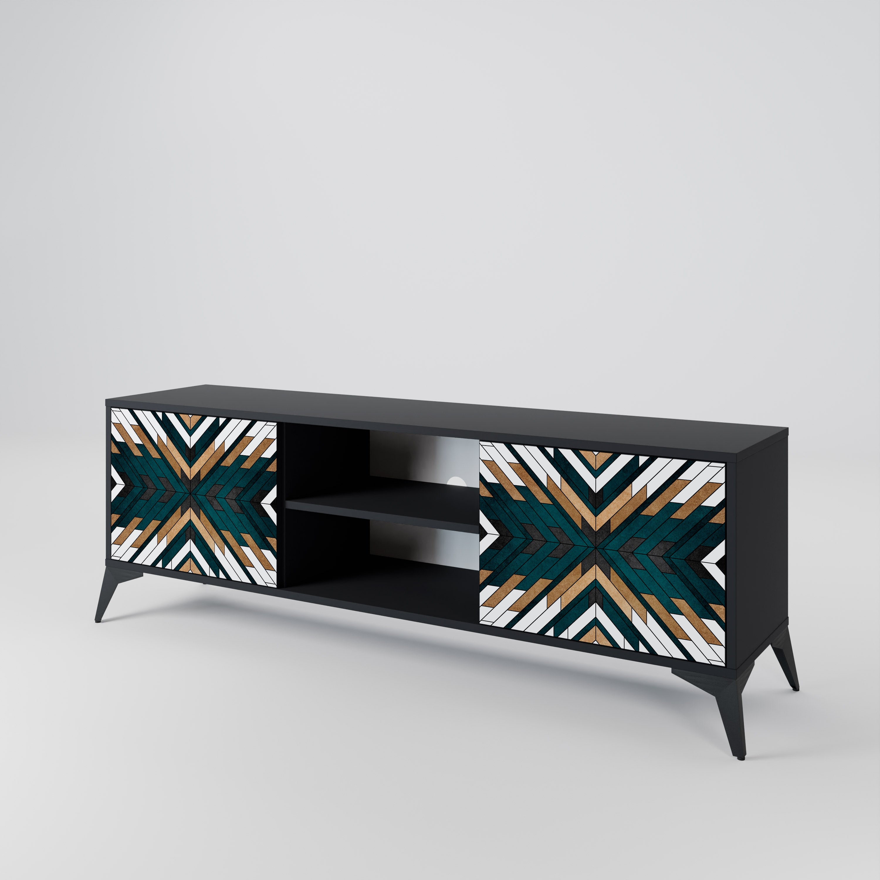 Mueble de TV de 2 puertas ARTISTIC GEOMETRY en acabado negro
