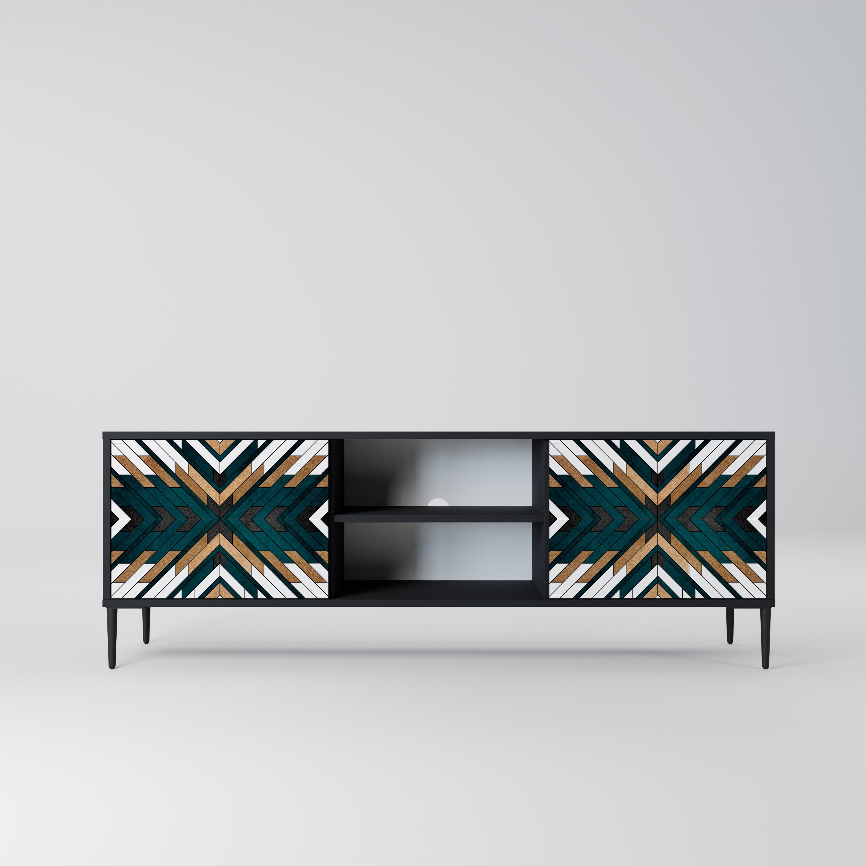 Mueble de TV de 2 puertas ARTISTIC GEOMETRY en acabado negro