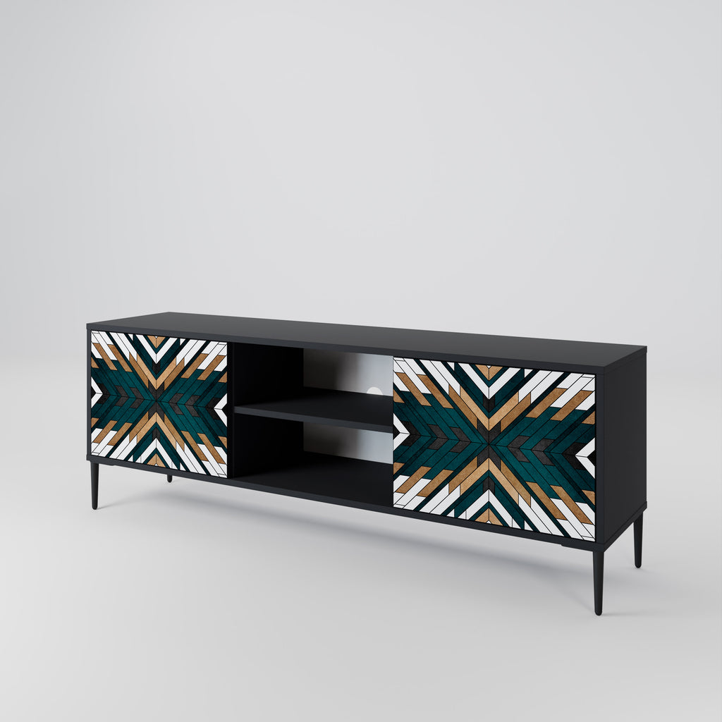 Mueble de TV de 2 puertas ARTISTIC GEOMETRY en acabado negro