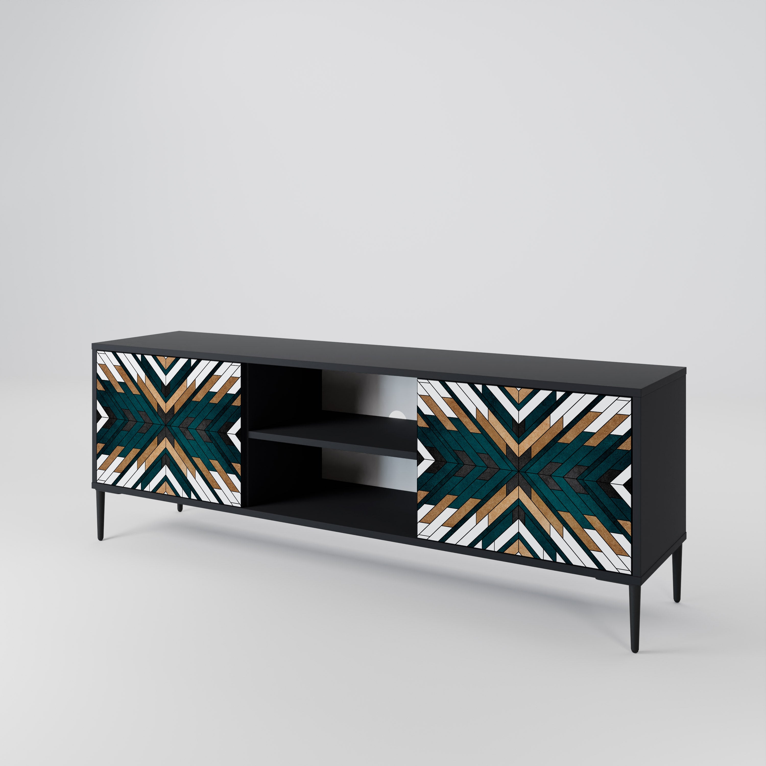 Mueble de TV de 2 puertas ARTISTIC GEOMETRY en acabado negro