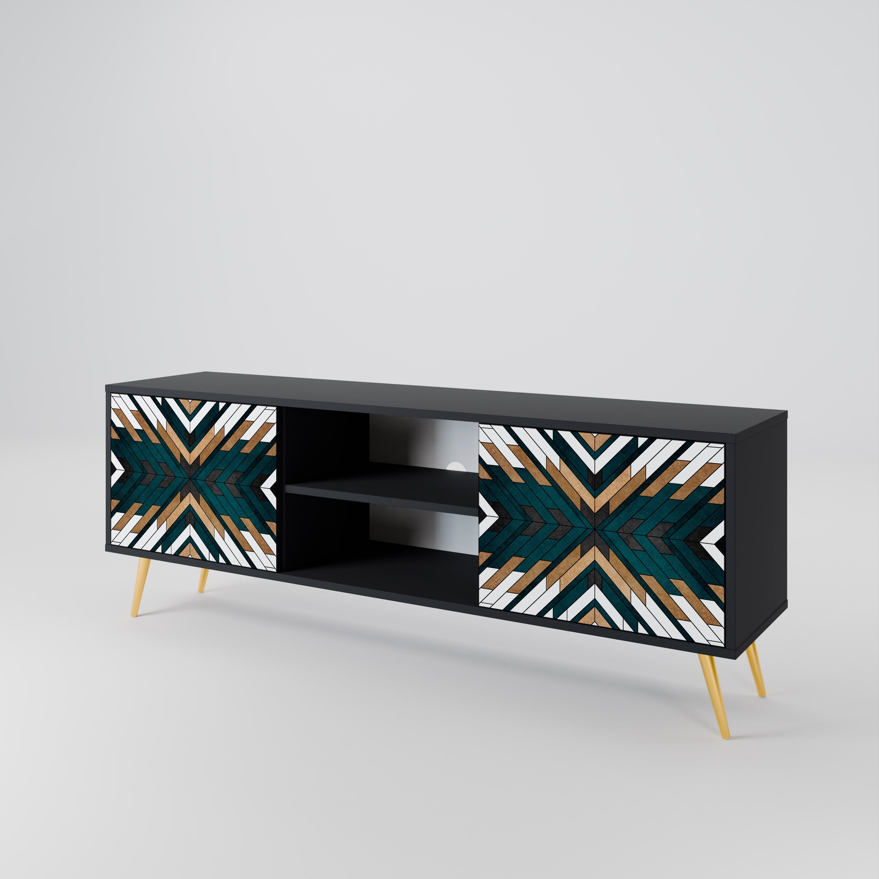 Mueble de TV de 2 puertas ARTISTIC GEOMETRY en acabado negro