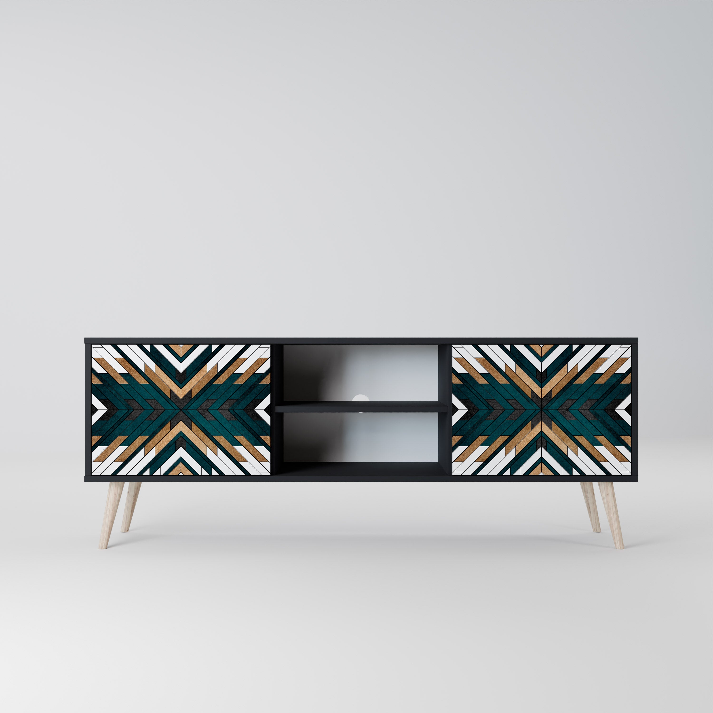 Mueble de TV de 2 puertas ARTISTIC GEOMETRY en acabado negro