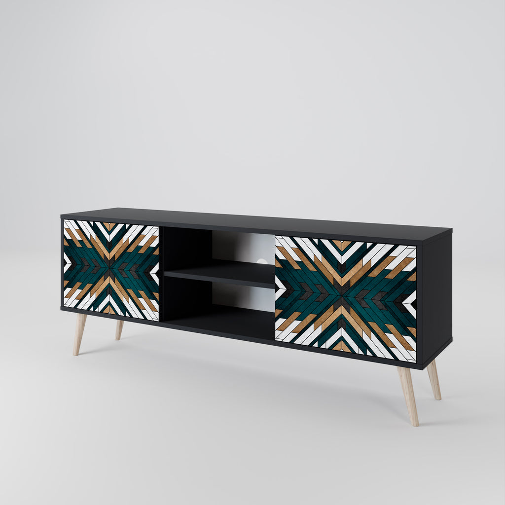Mueble de TV de 2 puertas ARTISTIC GEOMETRY en acabado negro