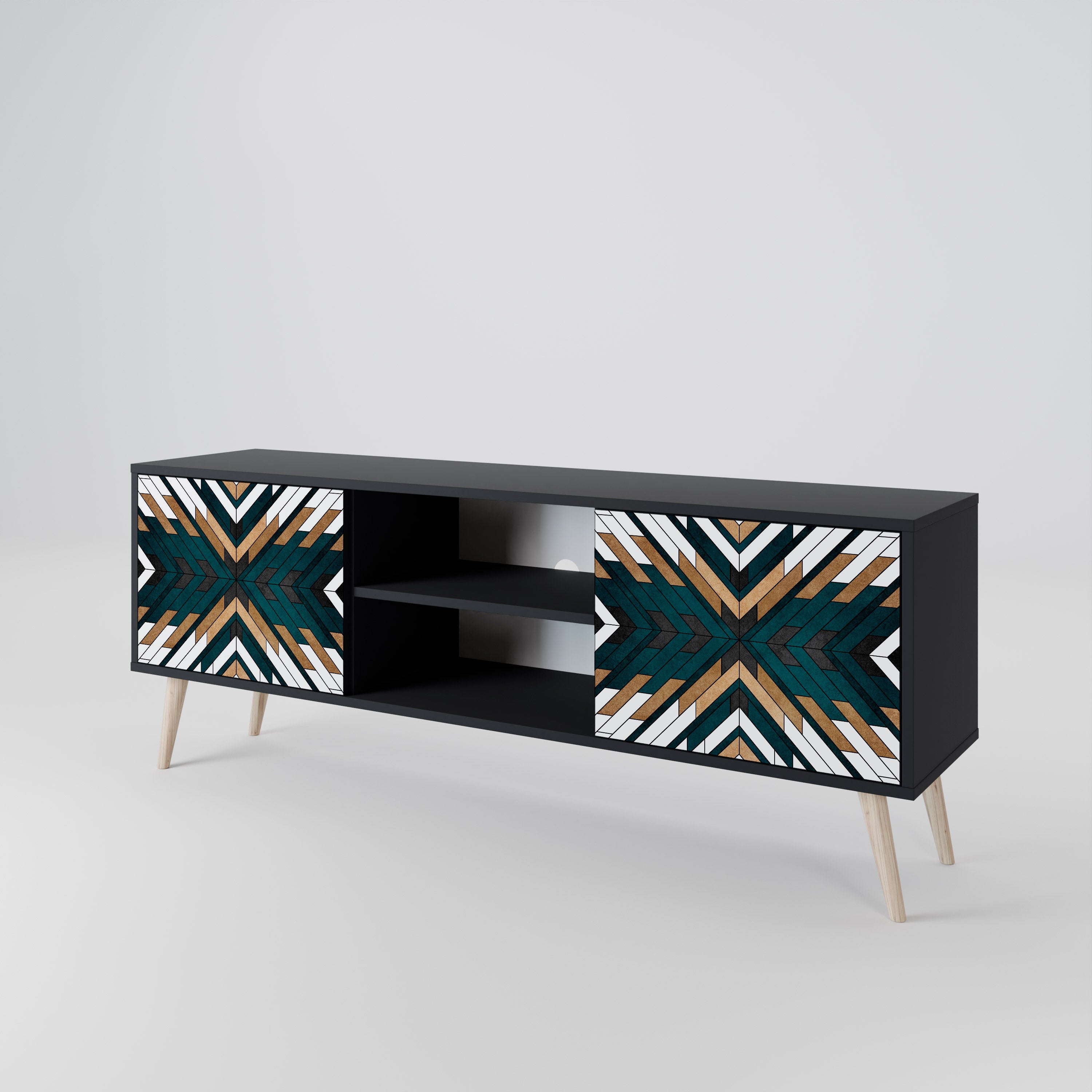 Mueble de TV de 2 puertas ARTISTIC GEOMETRY en acabado negro