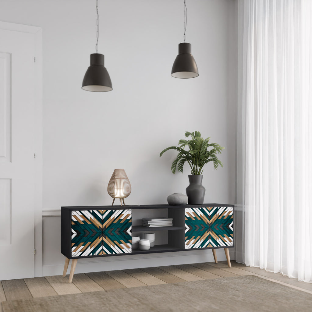 Mueble de TV de 2 puertas ARTISTIC GEOMETRY en acabado negro