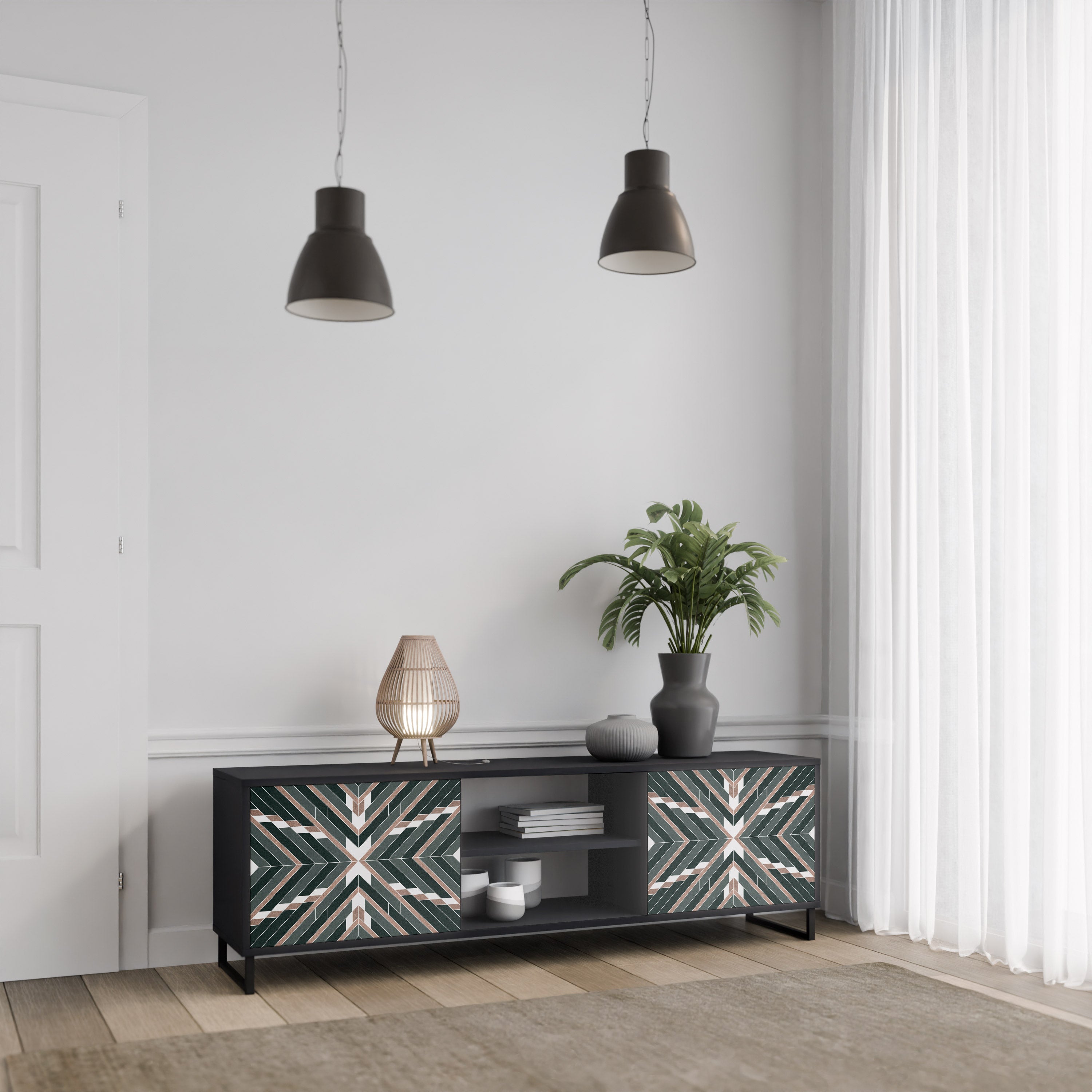 Mueble de TV de 2 puertas DIMENSION DELIGHTS con acabado negro