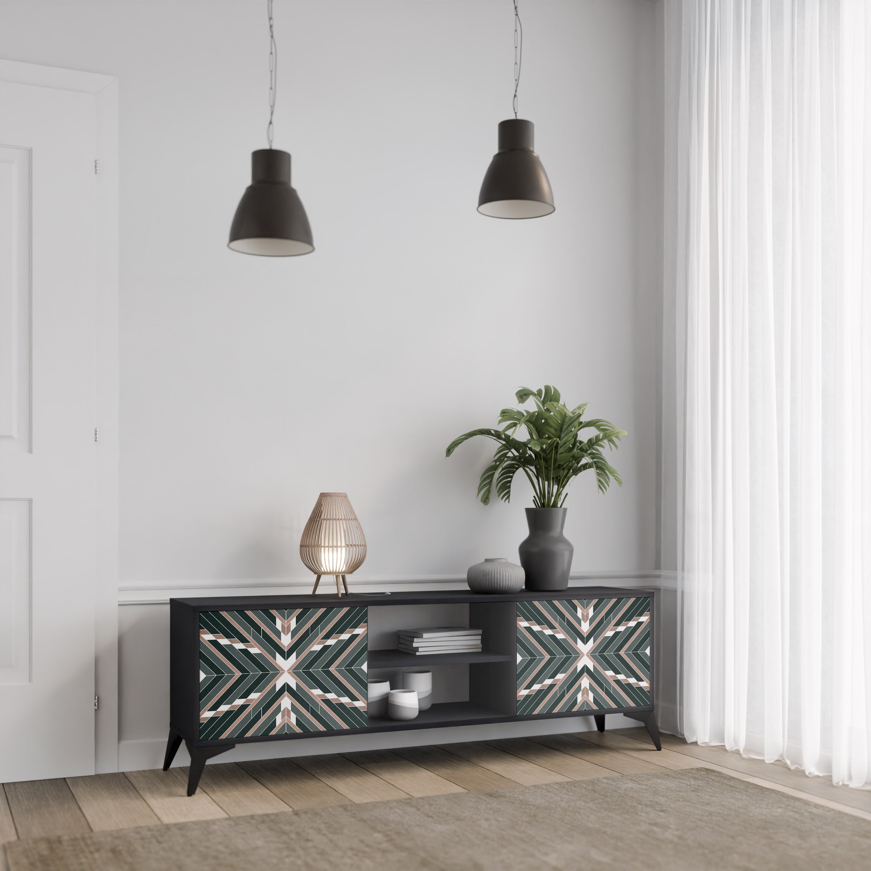 Mueble de TV de 2 puertas DIMENSION DELIGHTS con acabado negro