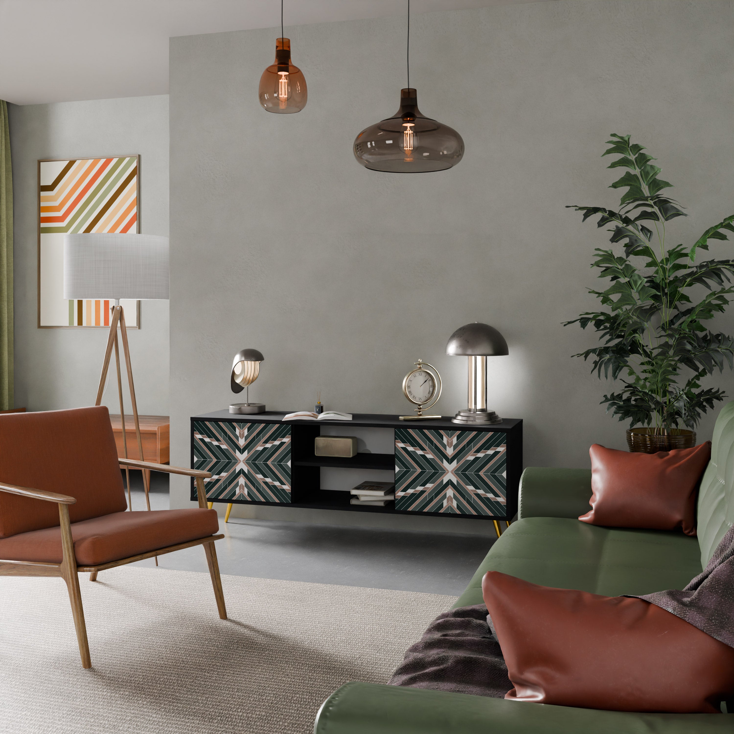 Mueble de TV de 2 puertas DIMENSION DELIGHTS con acabado negro