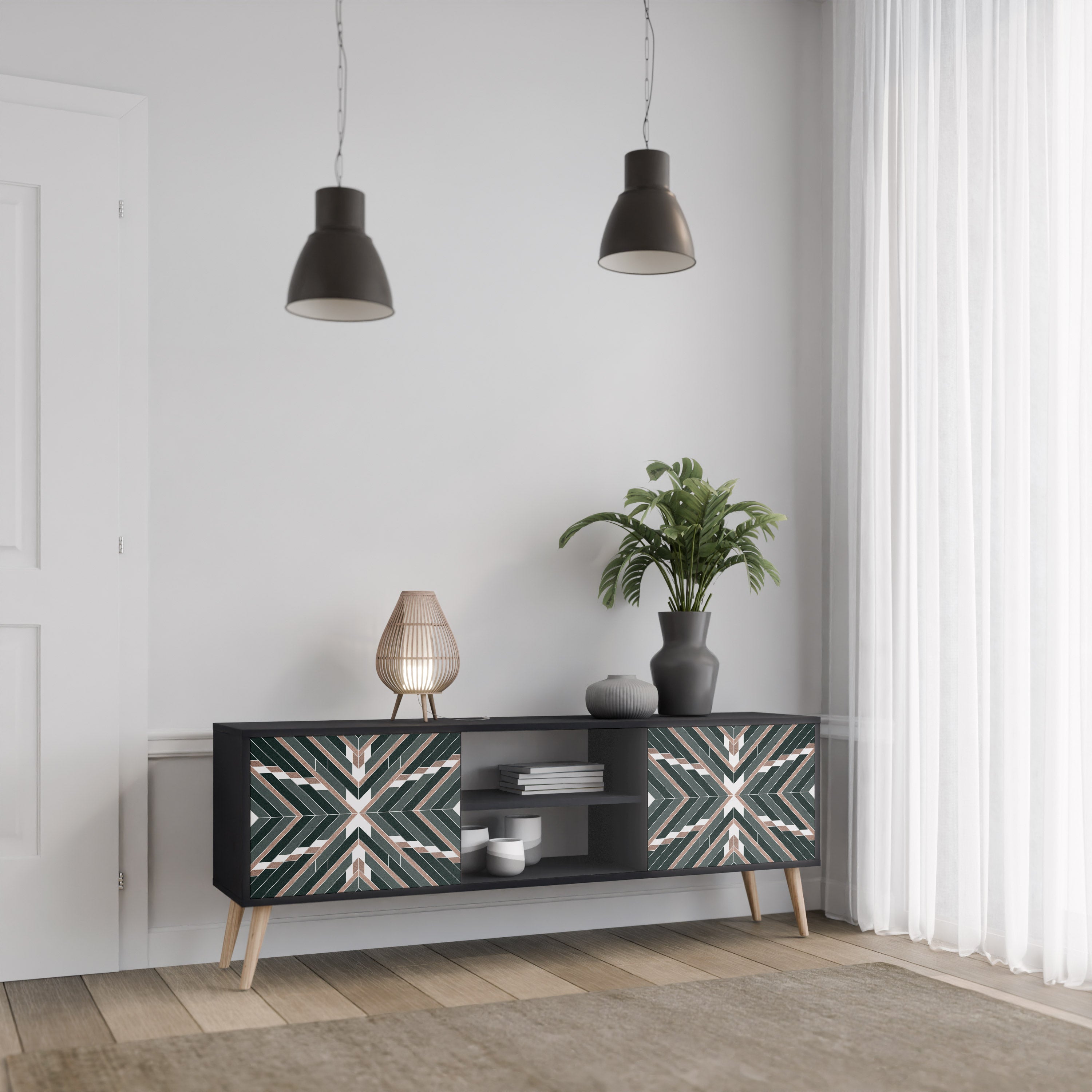 Mueble de TV de 2 puertas DIMENSION DELIGHTS con acabado negro
